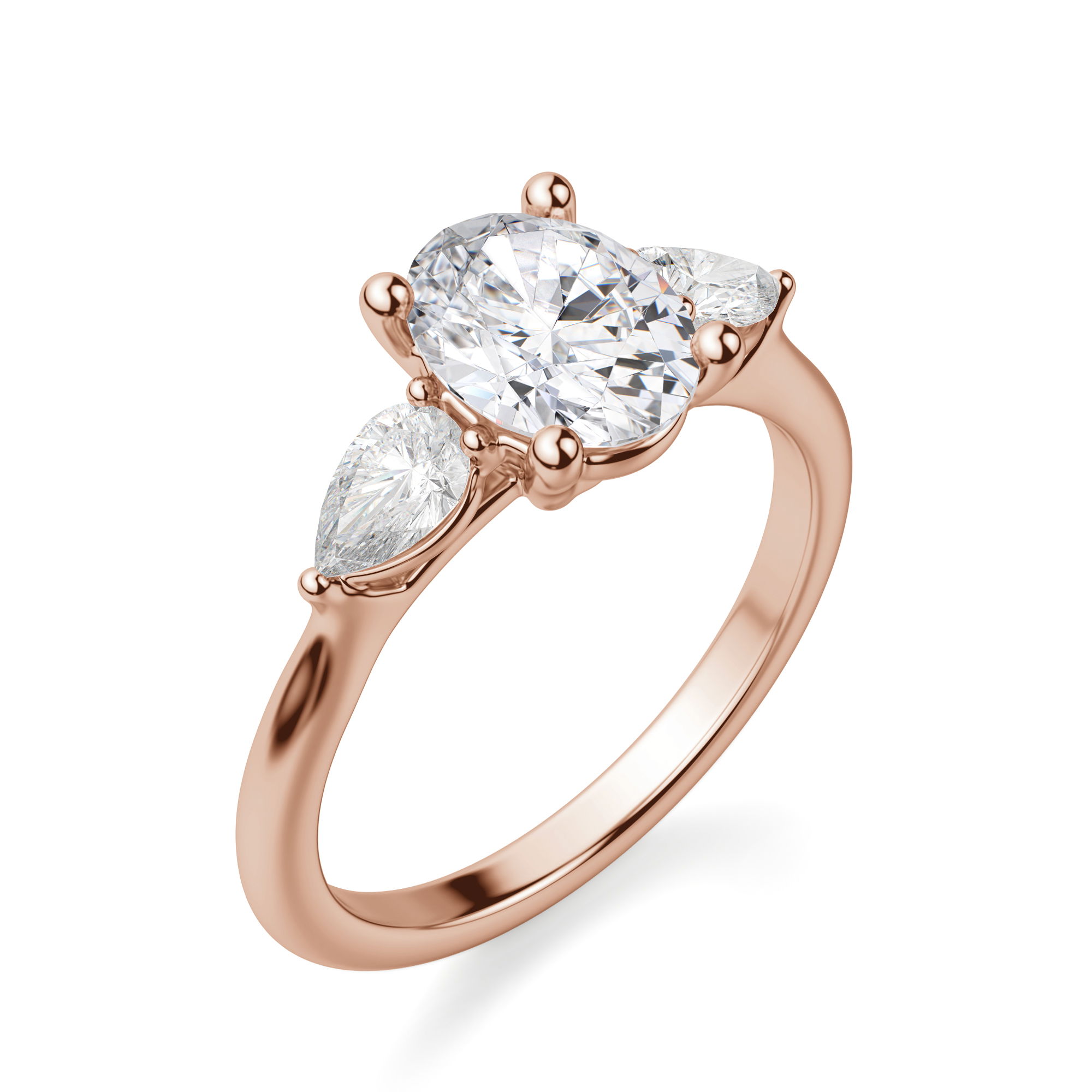 Pear Side Stone Classic Oval Cut Engagement Ring