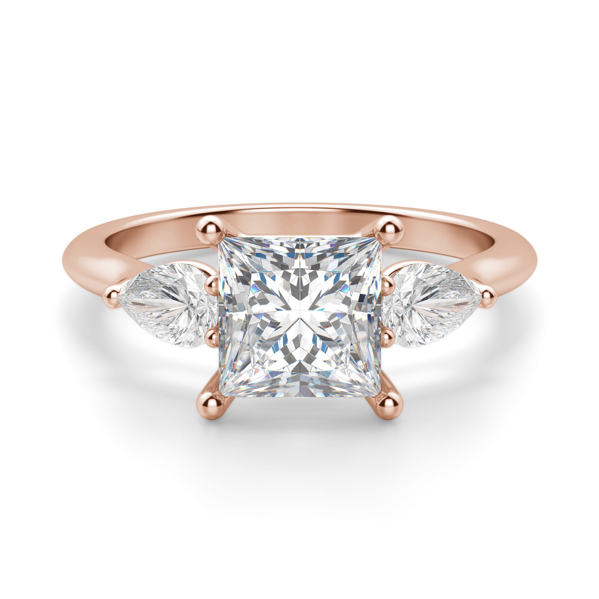 Pear Side Stone Classic Princess Cut Engagement Ring