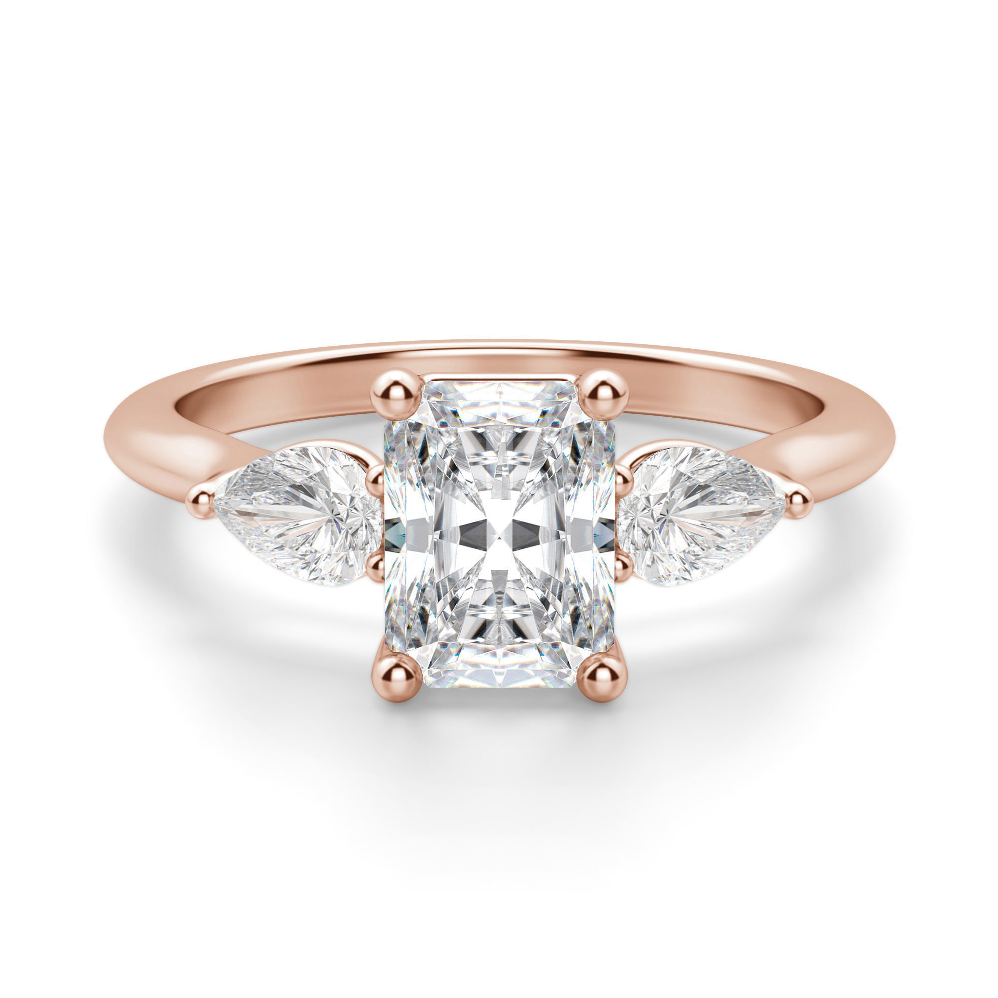 Pear Side Stone Classic Radiant Cut Engagement Ring