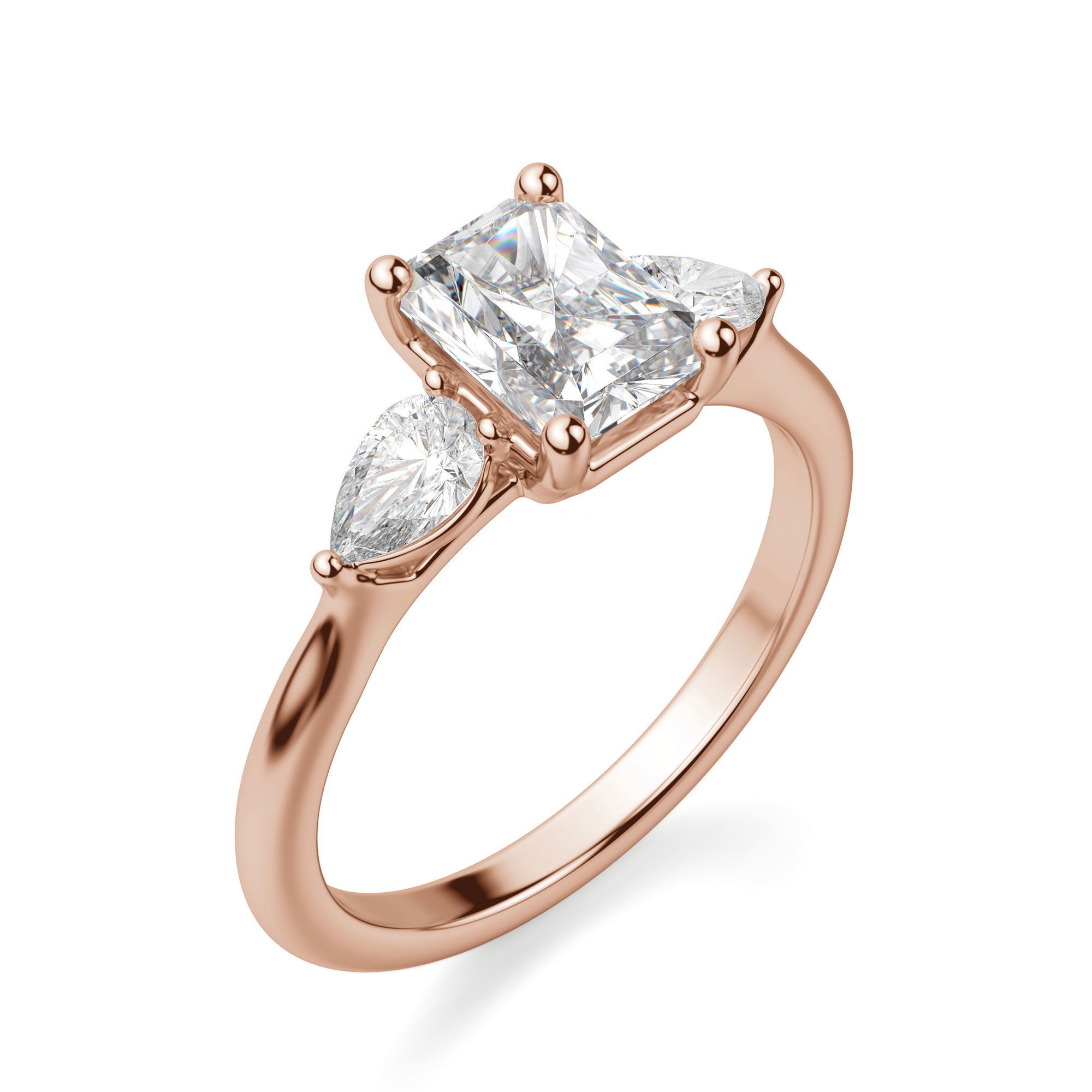 Pear Side Stone Classic Radiant Cut Engagement Ring