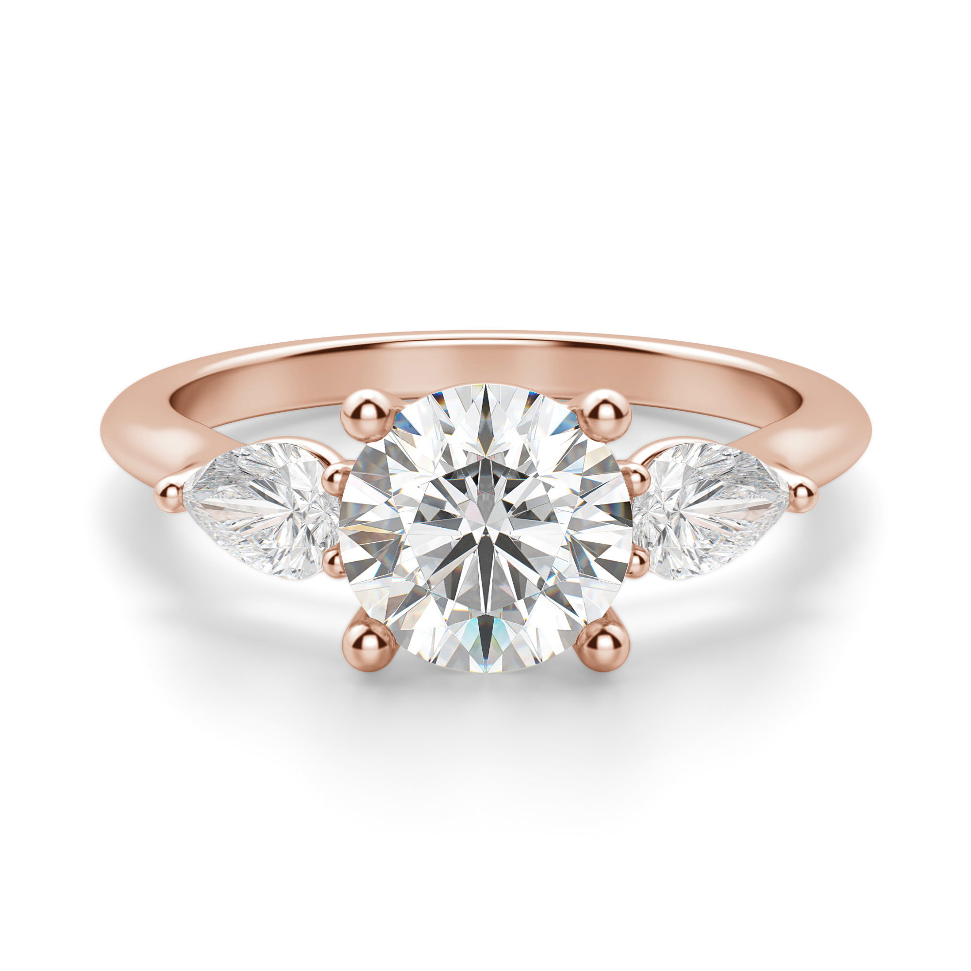 Pear Side Stone Classic Round Cut Engagement Ring