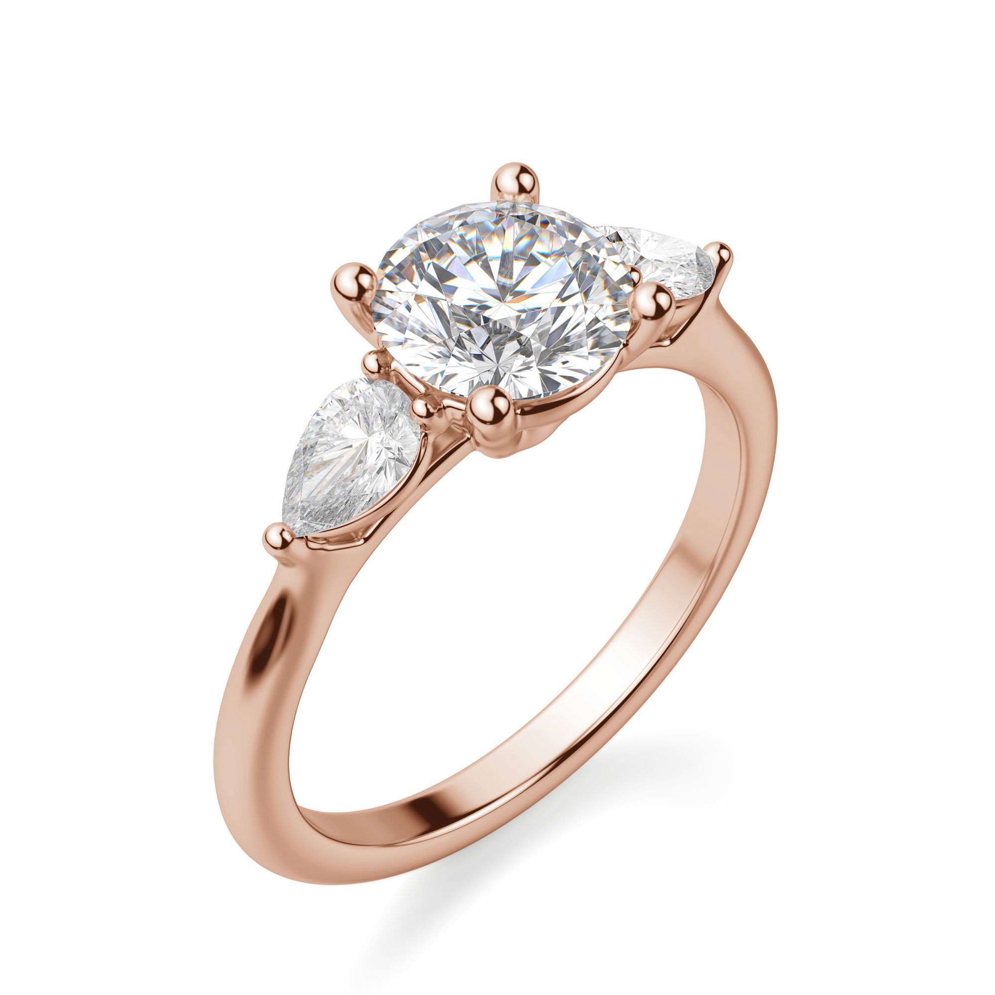Pear Side Stone Classic Round Cut Engagement Ring