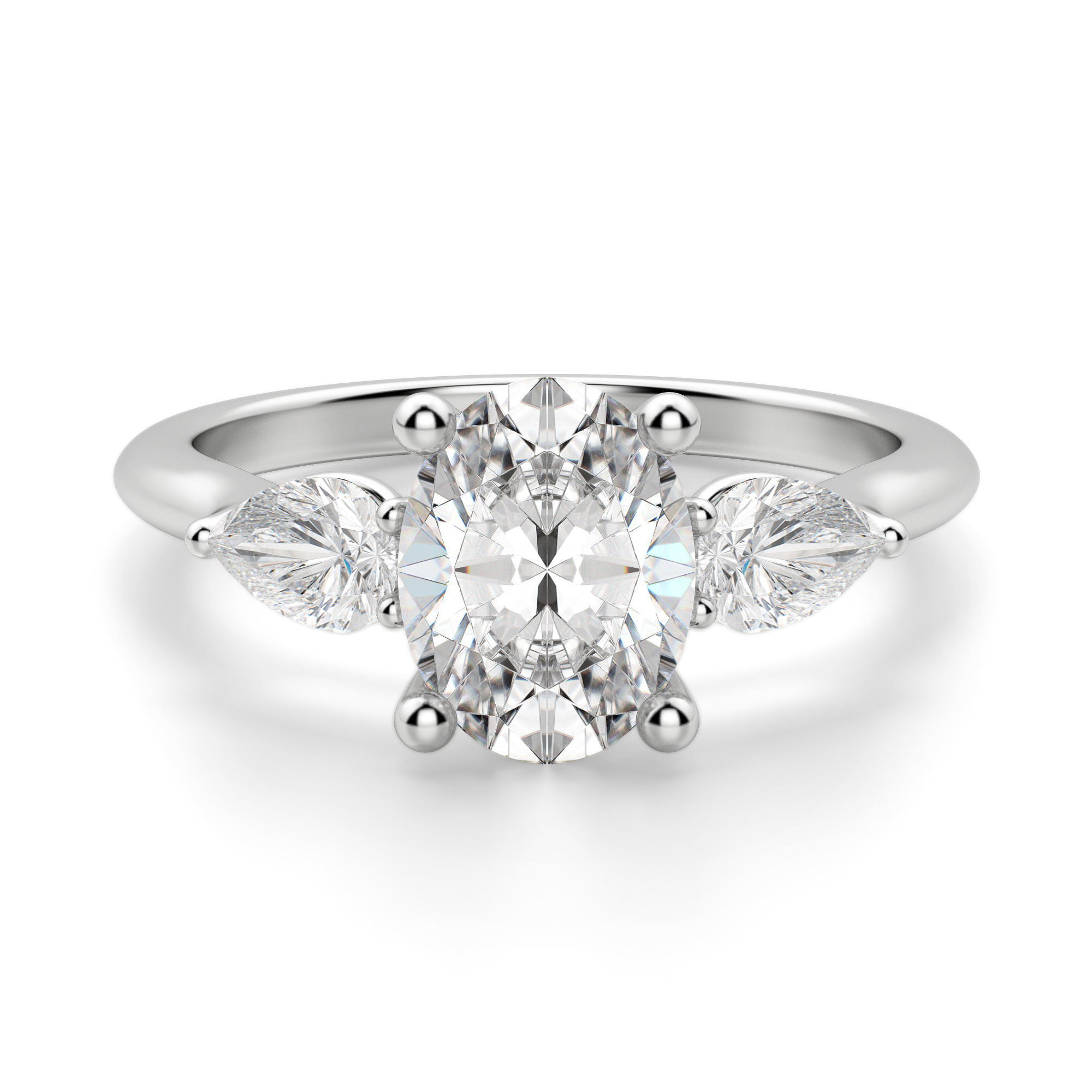 Pear Side Stone Classic Oval Cut Engagement Ring