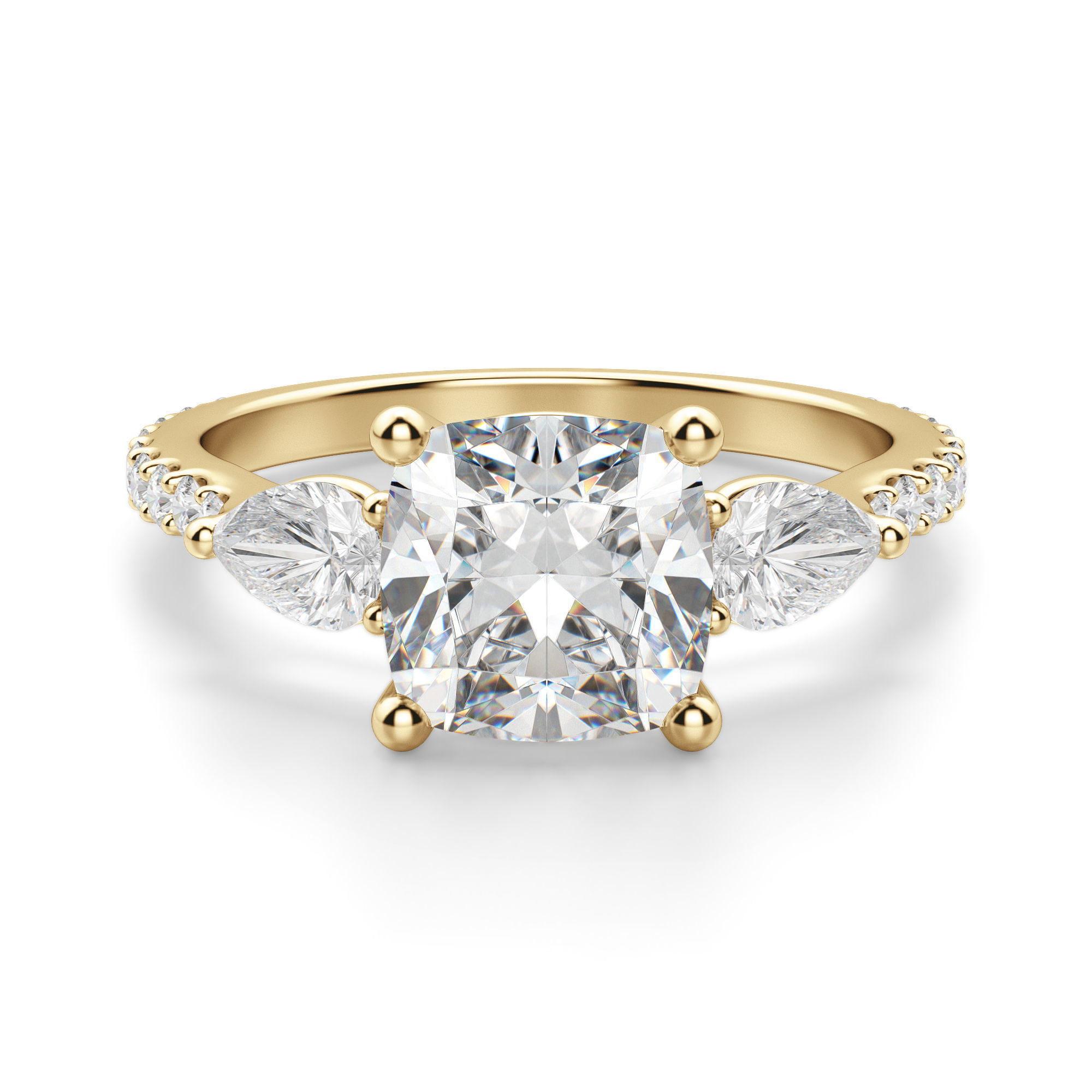 Pear Side Stone Accented Cushion Cut Engagement Ring