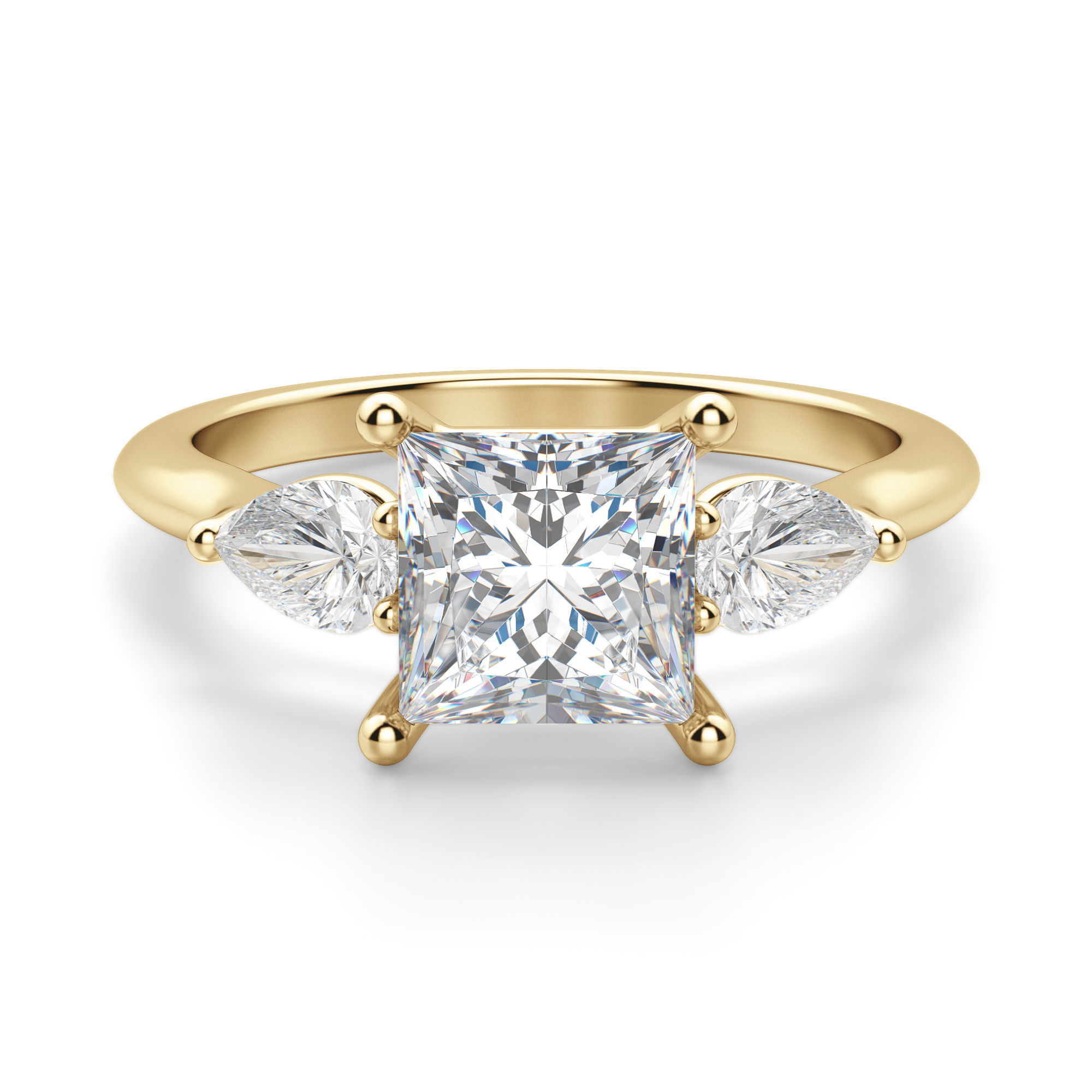 Pear Side Stone Classic Princess Cut Engagement Ring