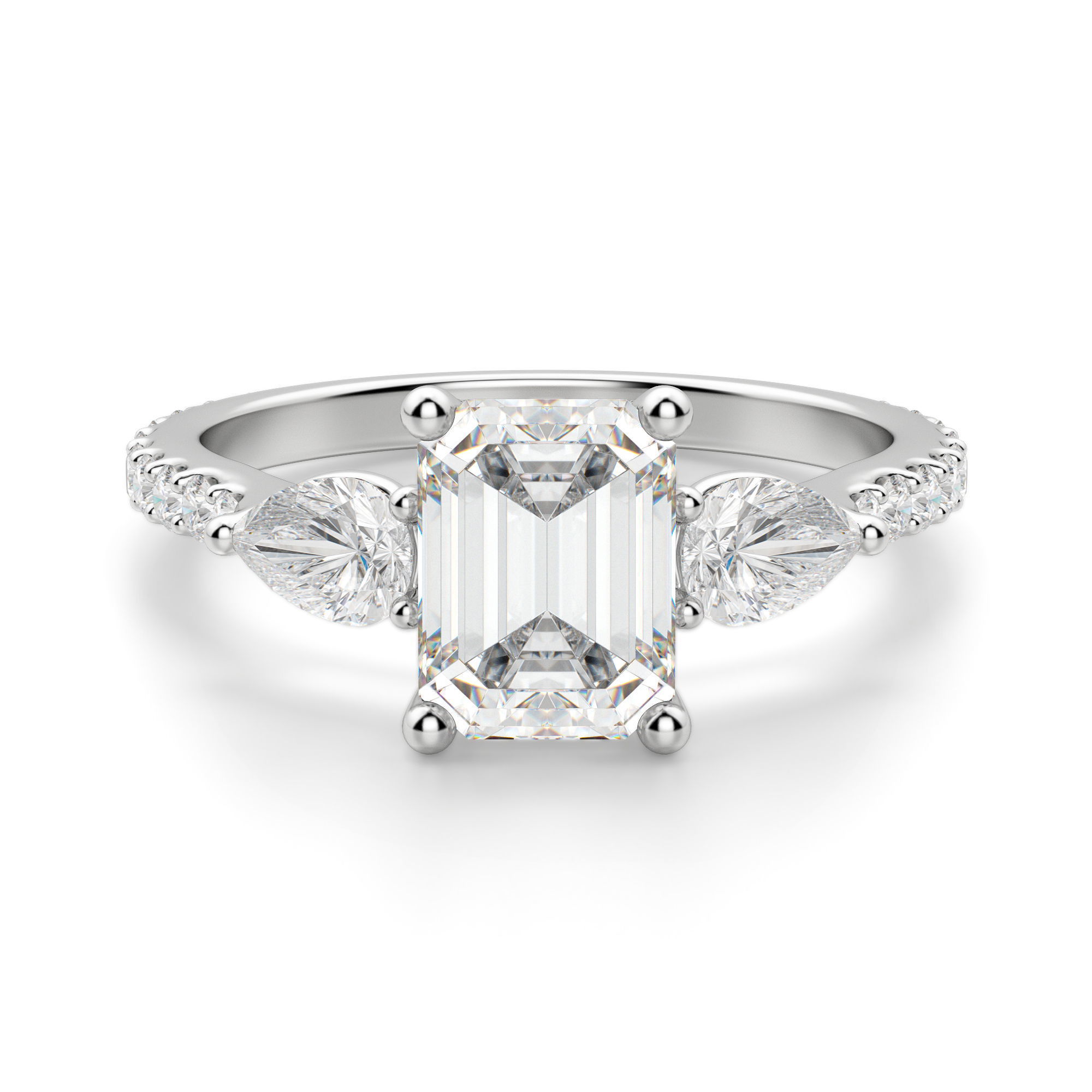 Pear Side Stone Accented Emerald Cut Engagement Ring