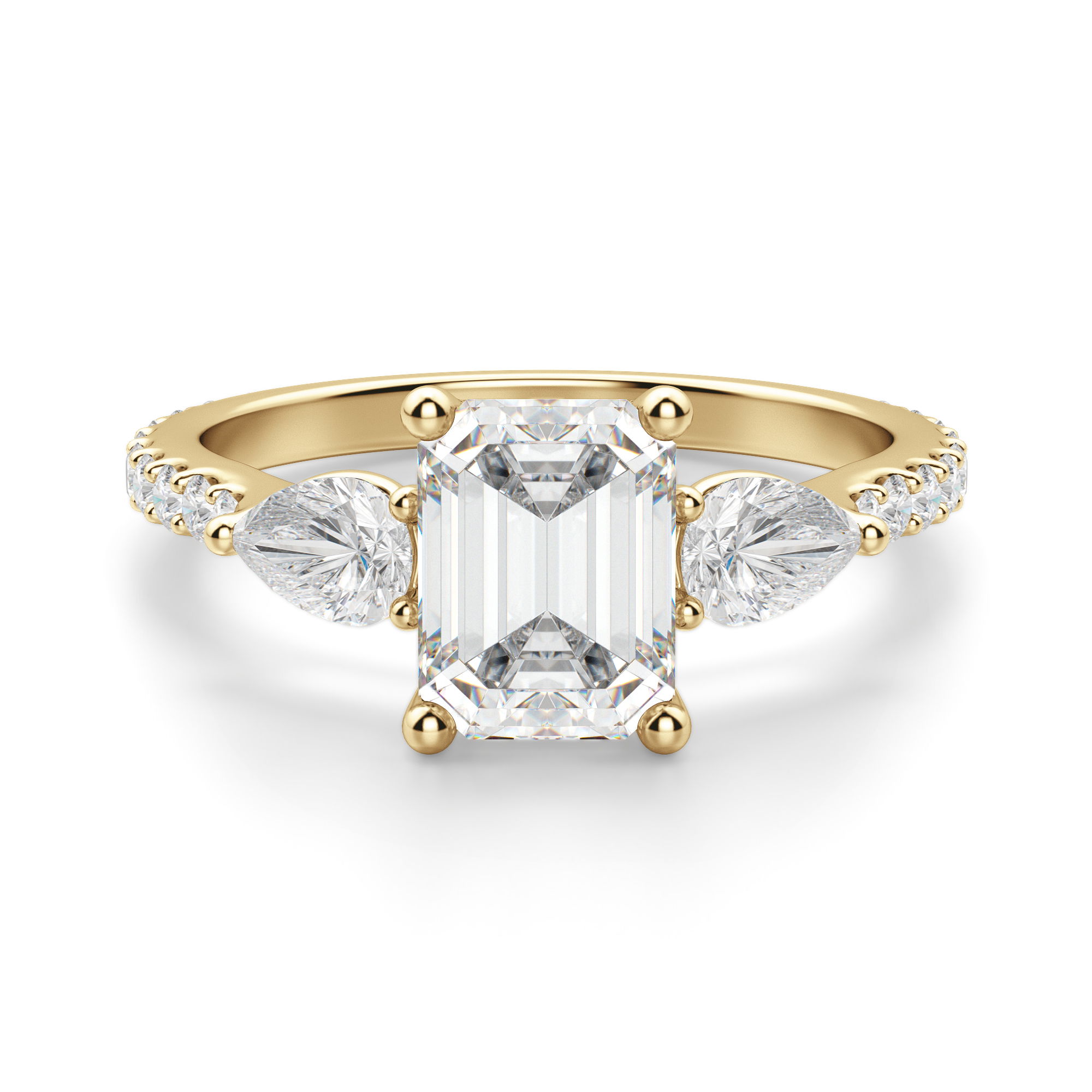 Pear Side Stone Accented Emerald Cut Engagement Ring