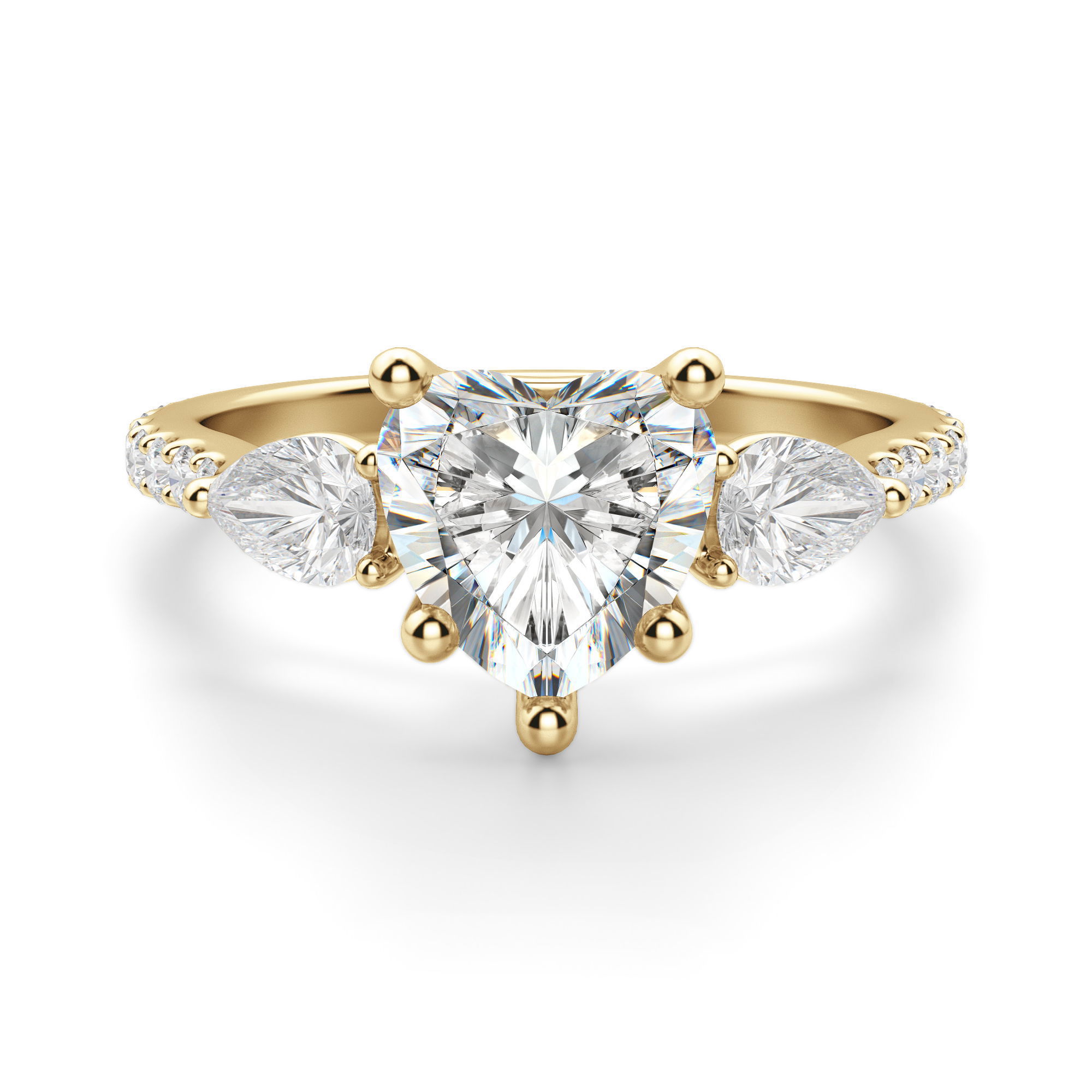 Pear Side Stone Accented Heart Cut Engagement Ring