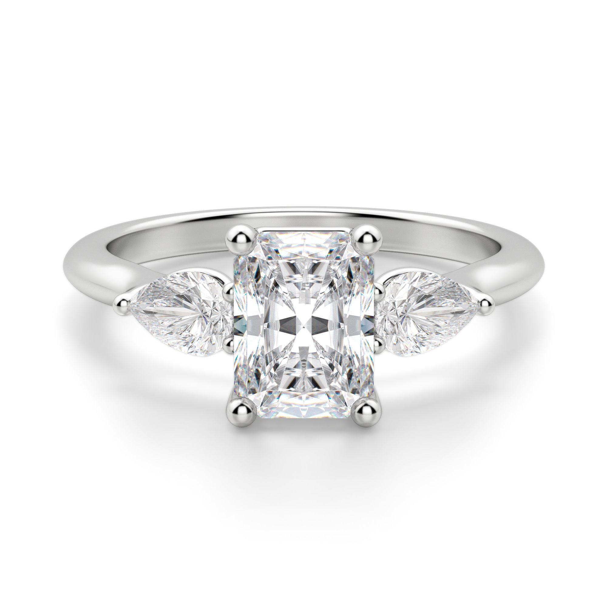 Pear Side Stone Classic Radiant Cut Engagement Ring