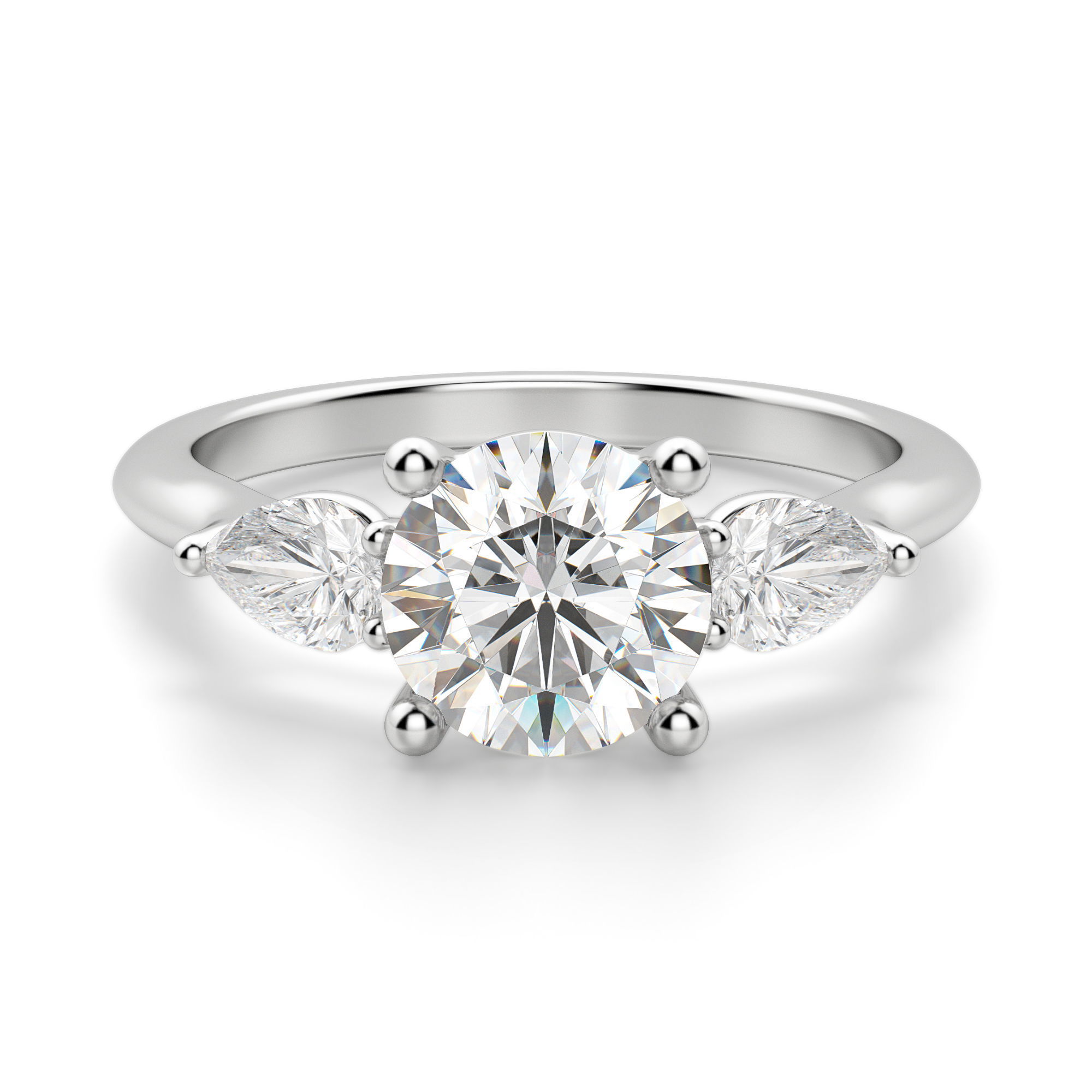 Pear Side Stone Classic Round Cut Engagement Ring