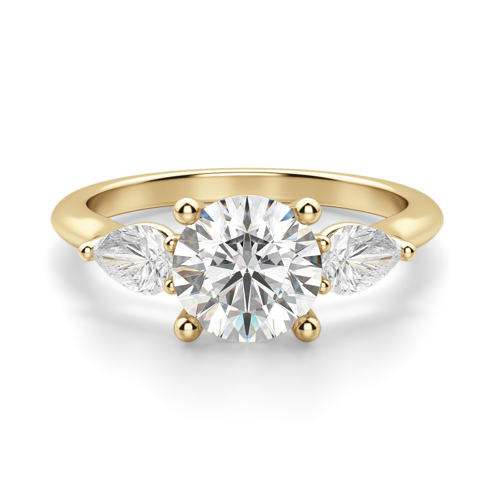 Pear Side Stone Classic Round Cut Engagement Ring