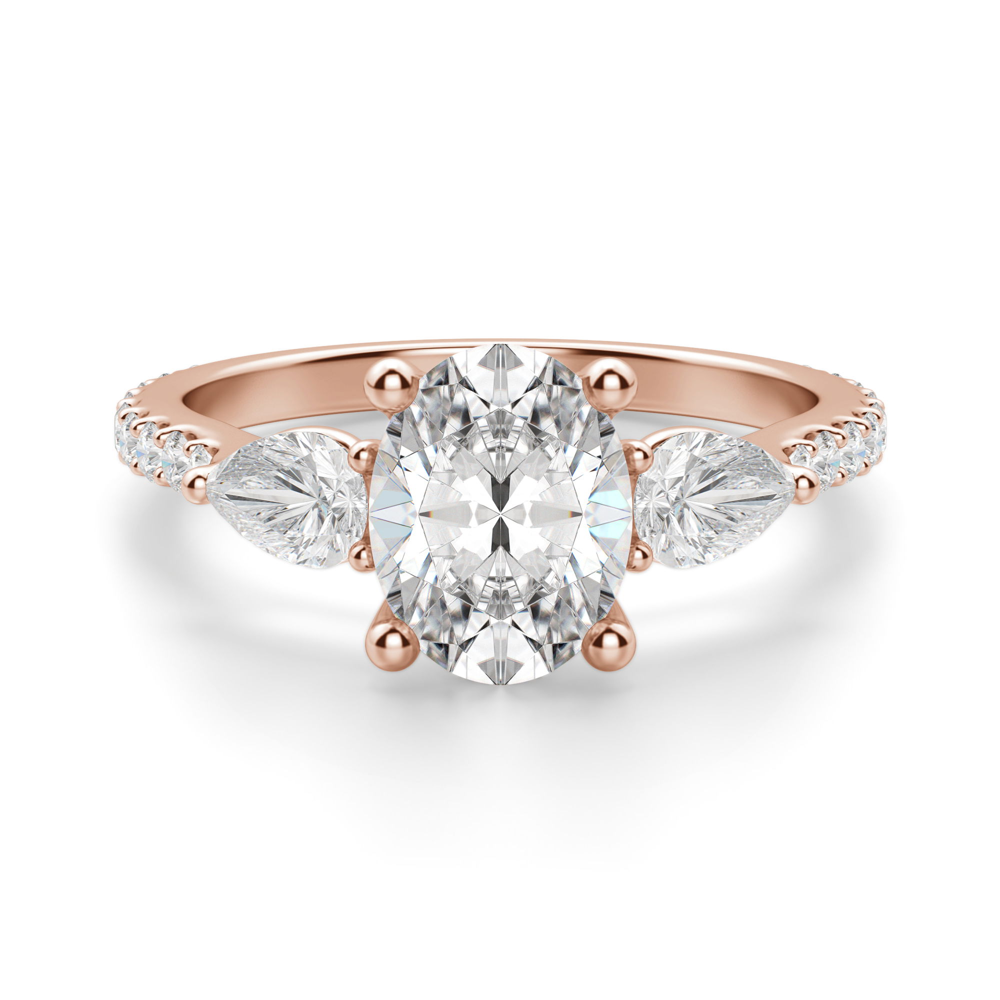 Pear Side Stone Accented Oval Cut Engagement Ring