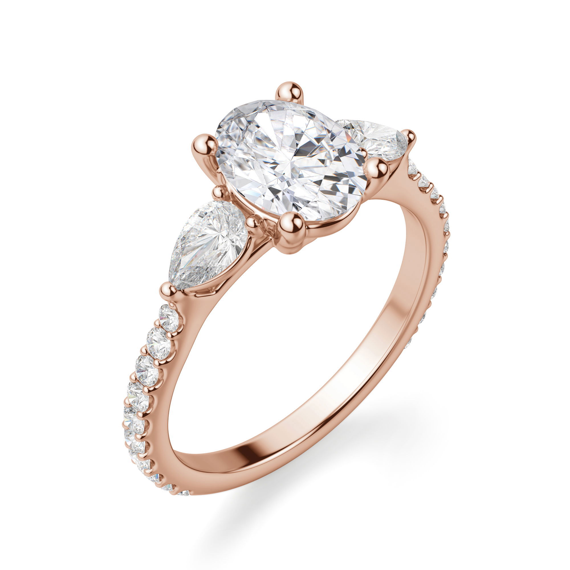 Pear Side Stone Accented Oval Cut Engagement Ring
