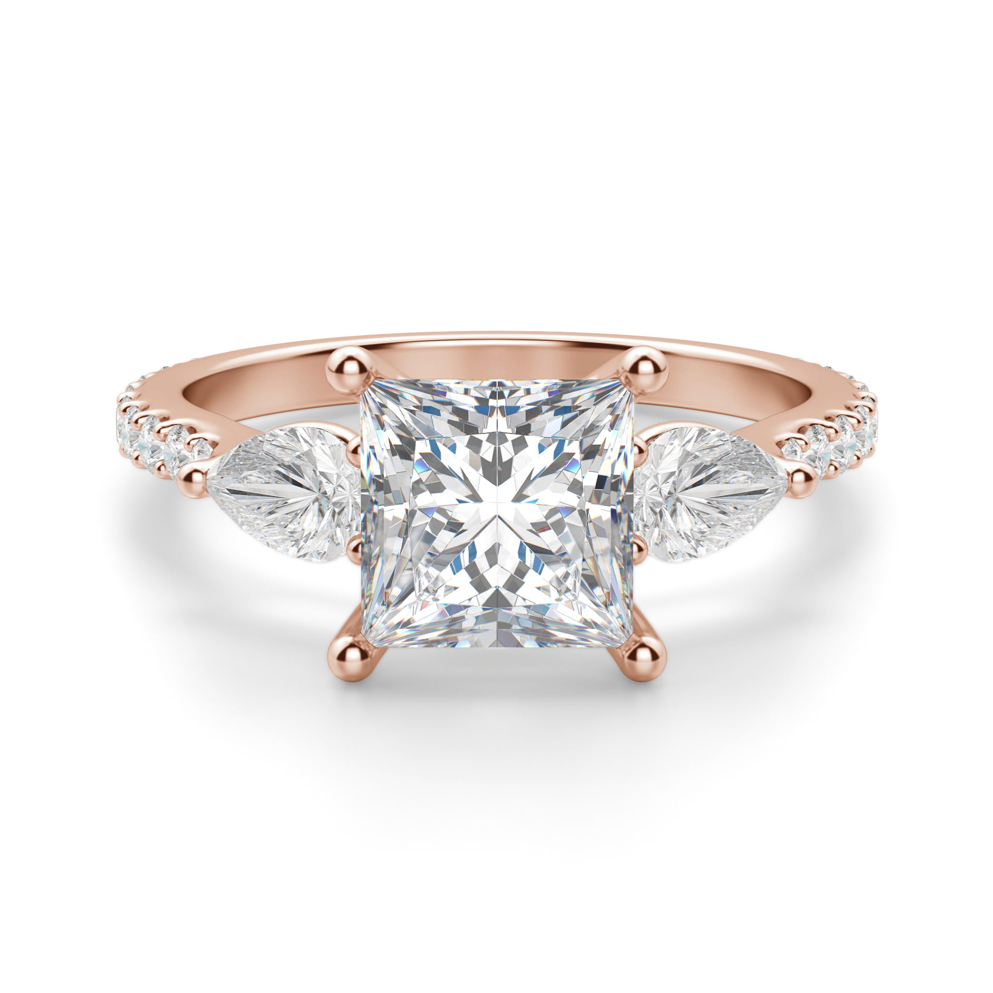 Pear Side Stone Accented Princess Cut Engagement Ring