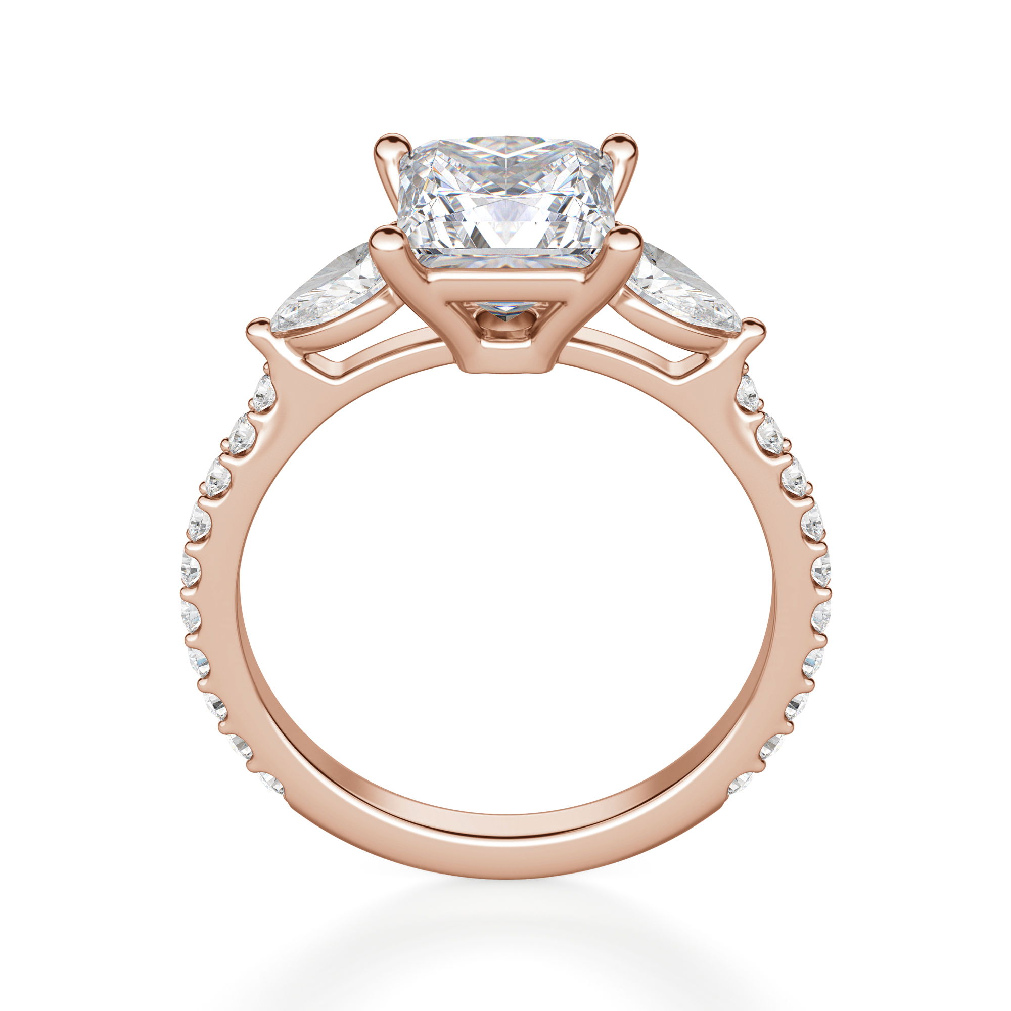 Pear Side Stone Accented Princess Cut Engagement Ring