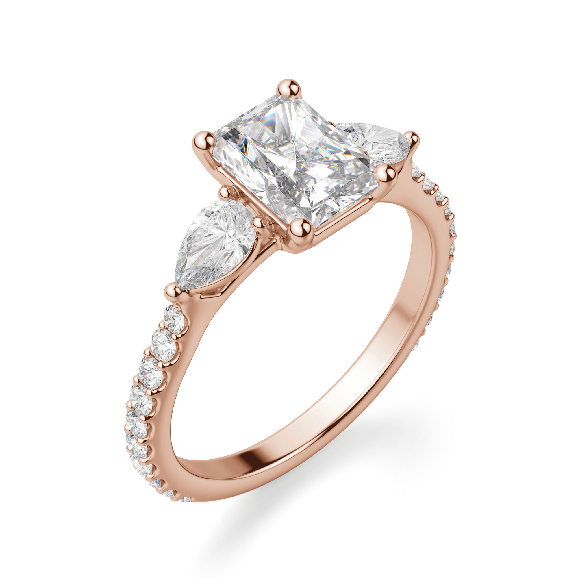 Pear Side Stone Accented Radiant Cut Engagement Ring
