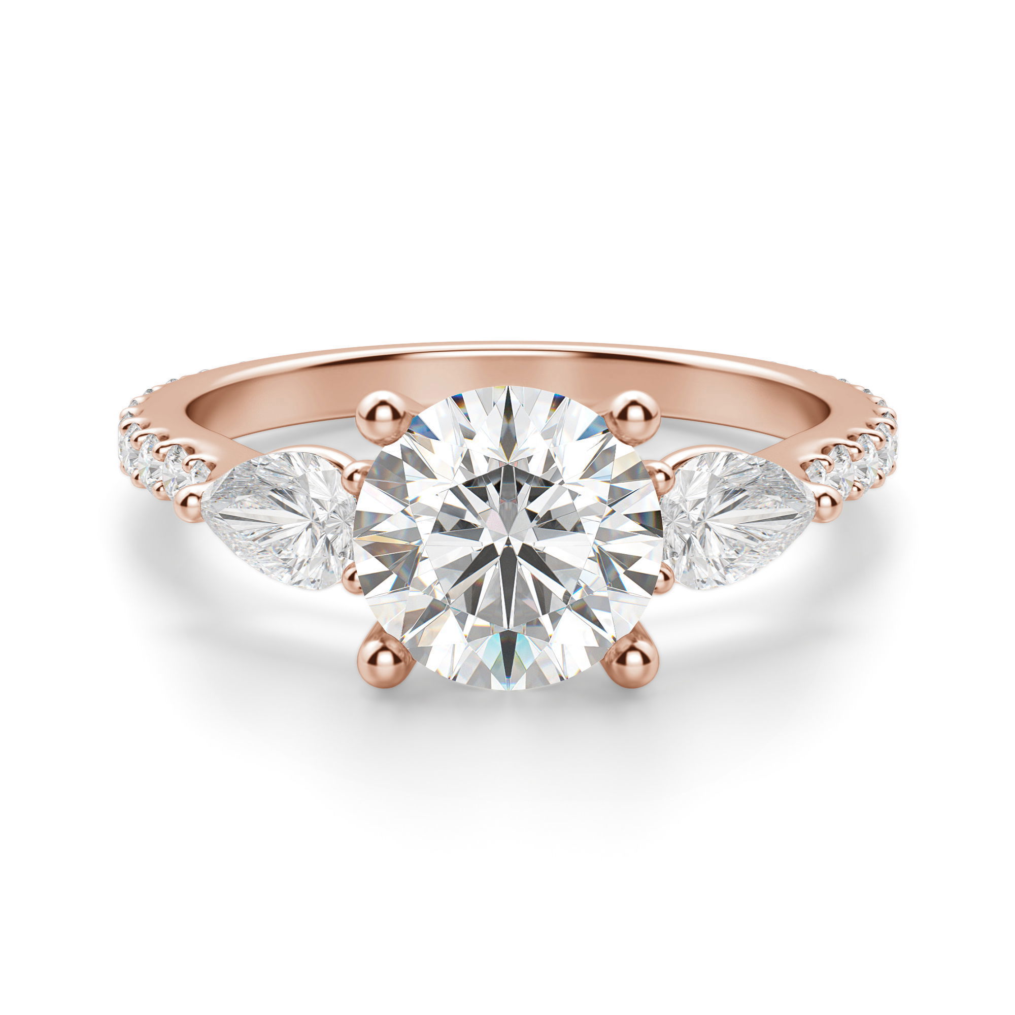Pear Side Stone Accented Round Cut Engagement Ring