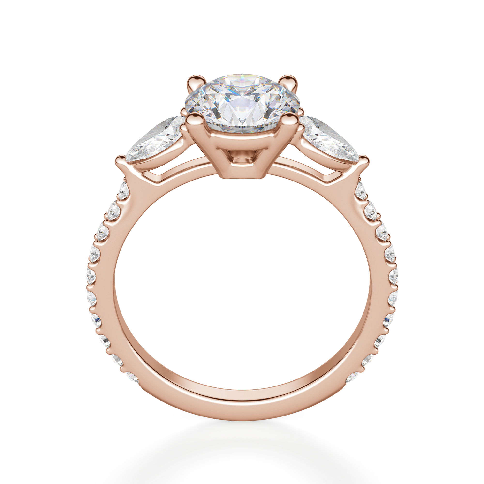 Pear Side Stone Accented Round Cut Engagement Ring