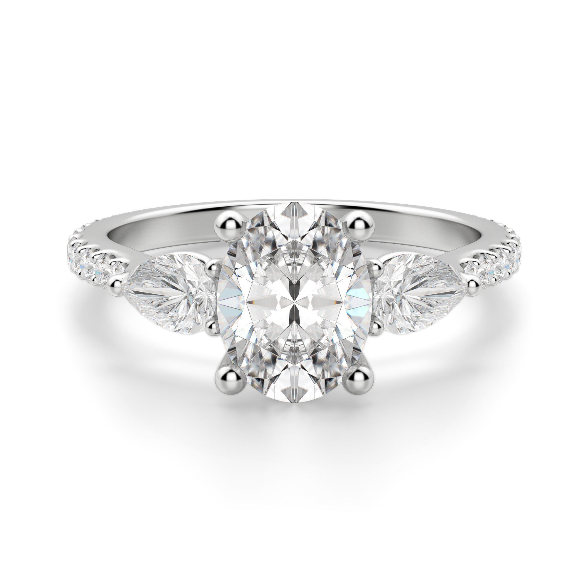 Pear Side Stone Accented Oval Cut Engagement Ring