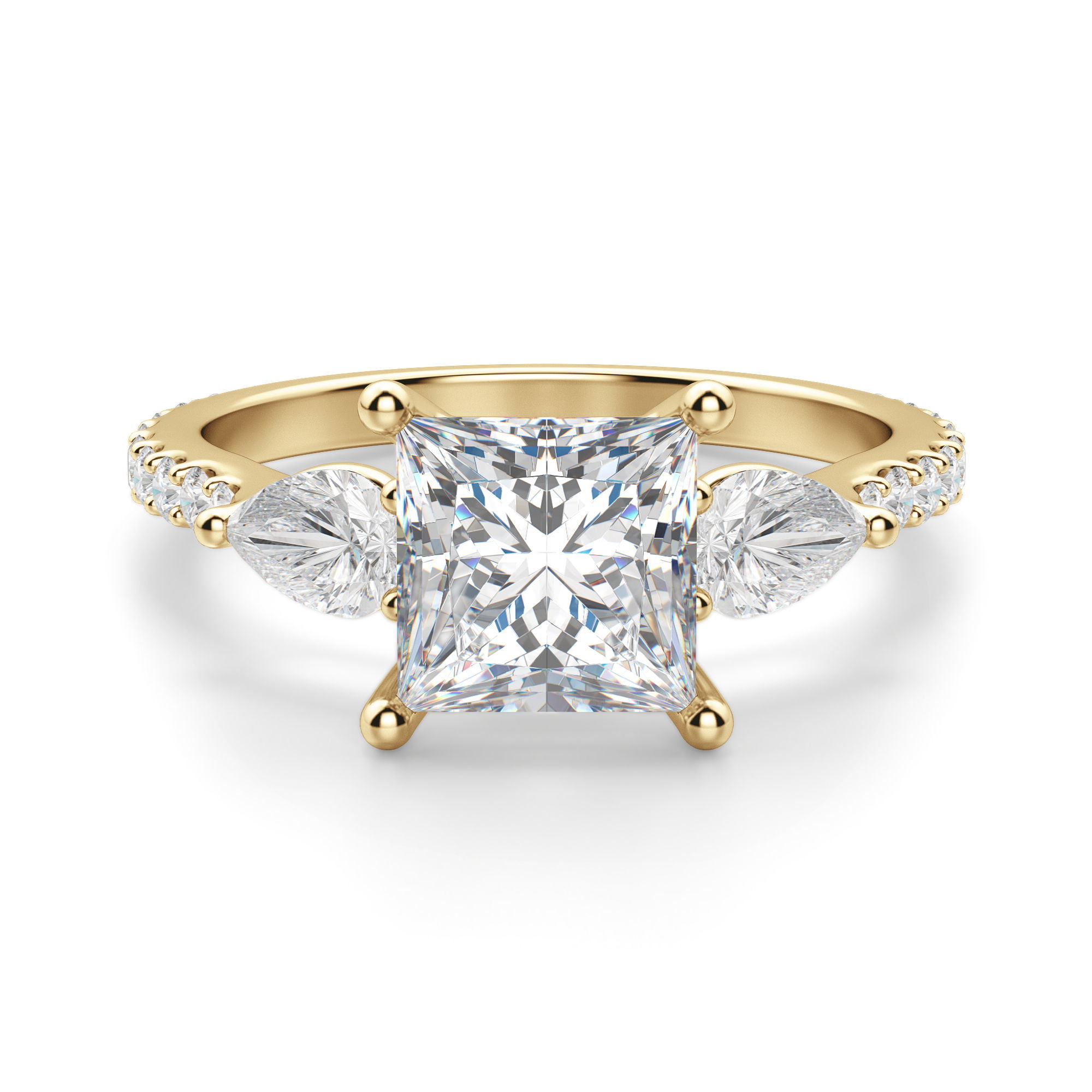 Pear Side Stone Accented Princess Cut Engagement Ring