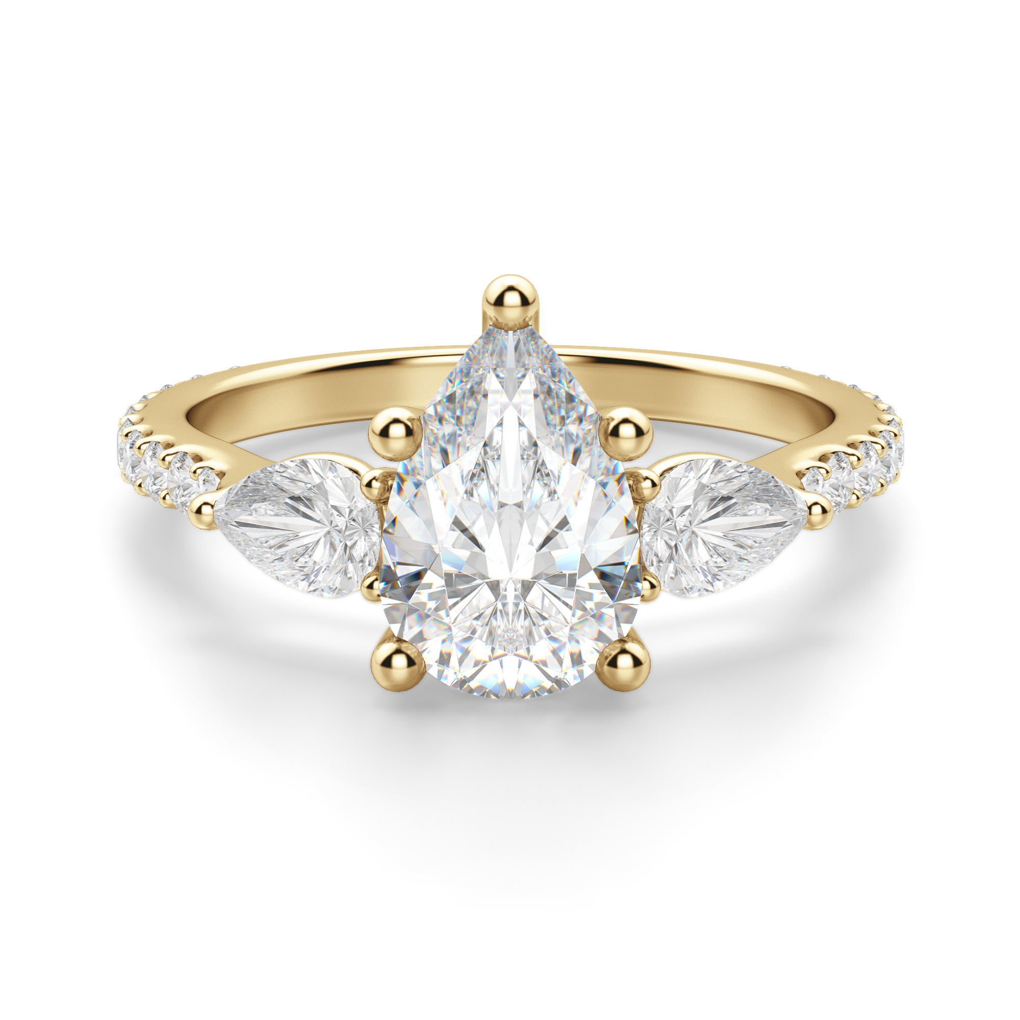 Pear Side Stone Accented Pear Cut Engagement Ring