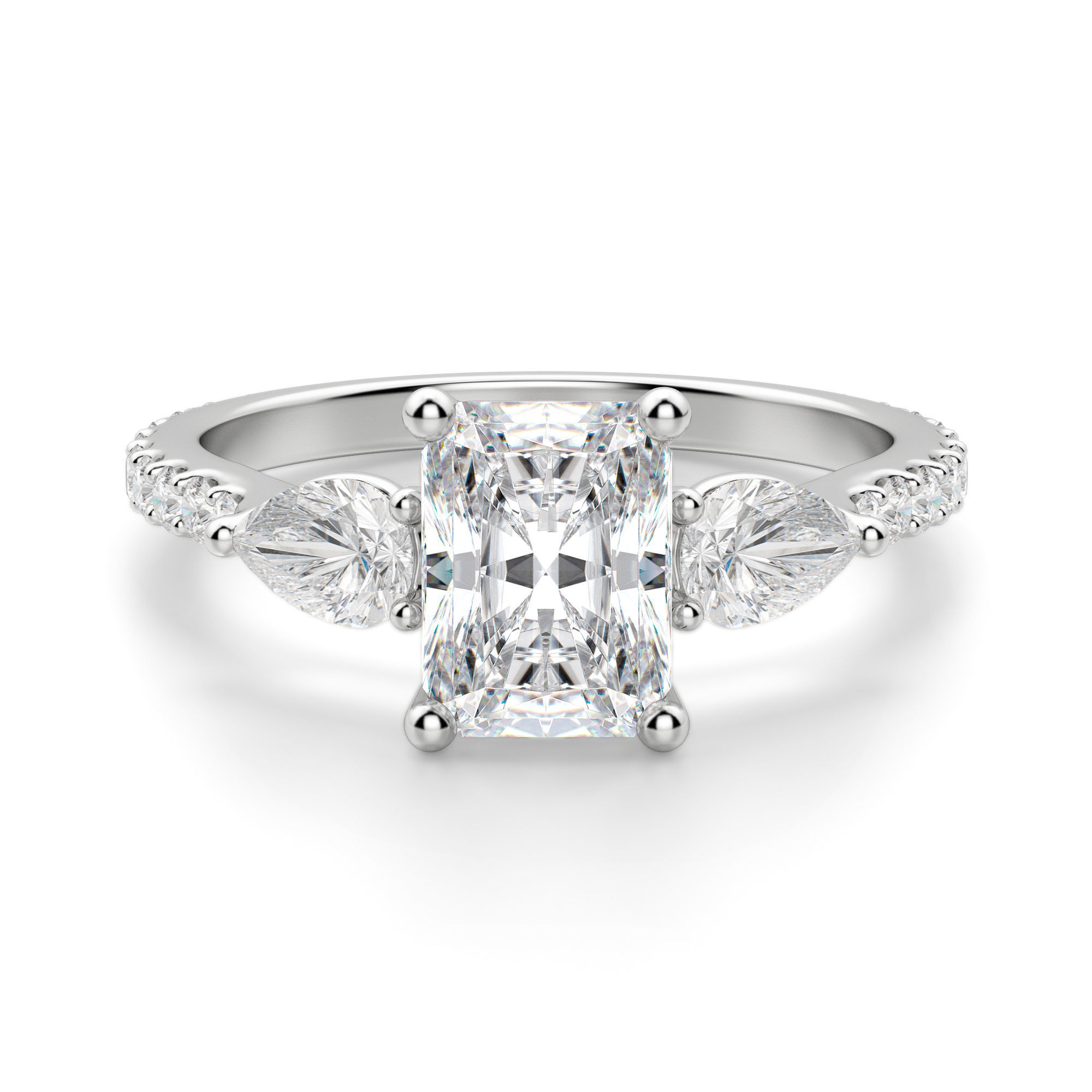 Pear Side Stone Accented Radiant Cut Engagement Ring