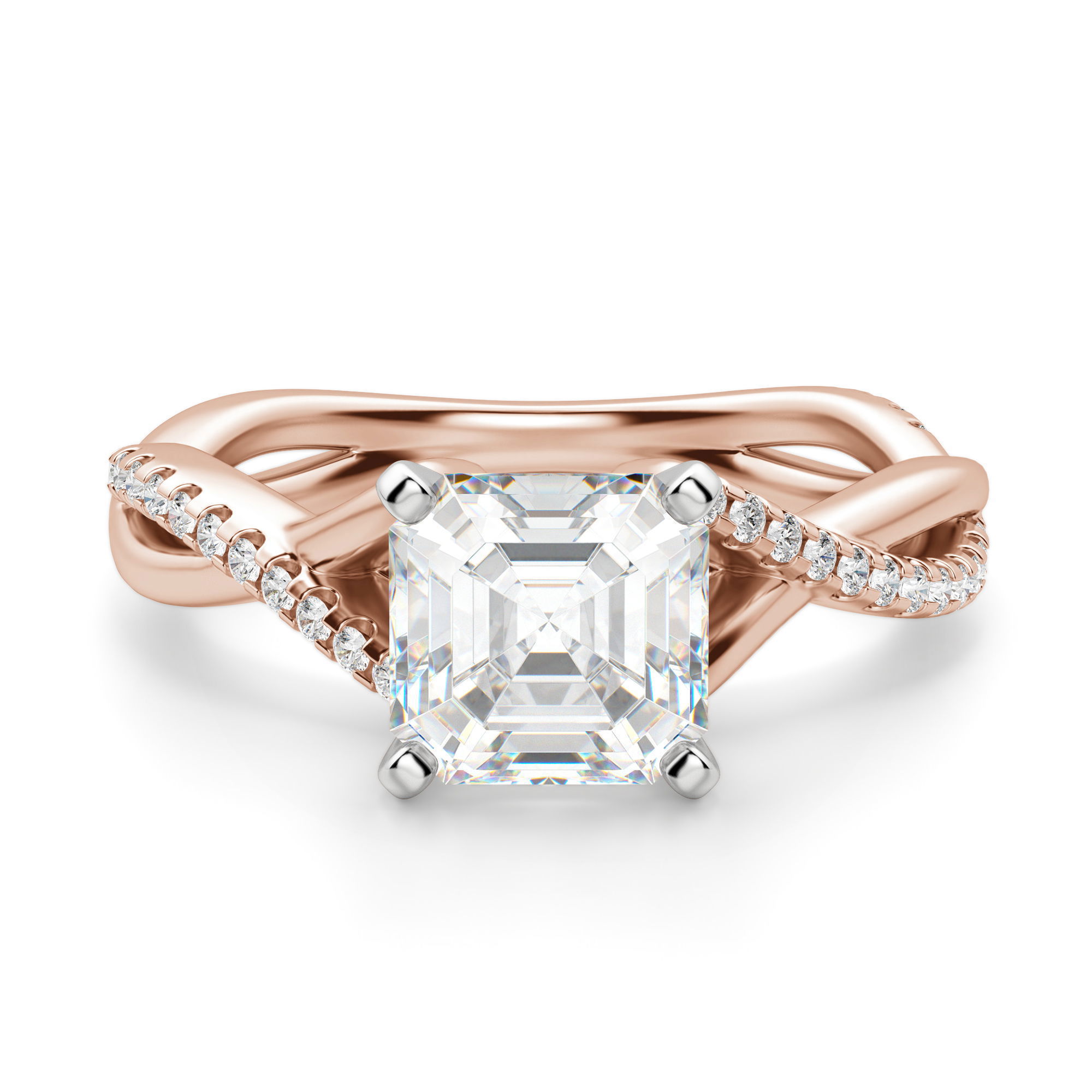 Twisted Accented Asscher Cut Engagement Ring