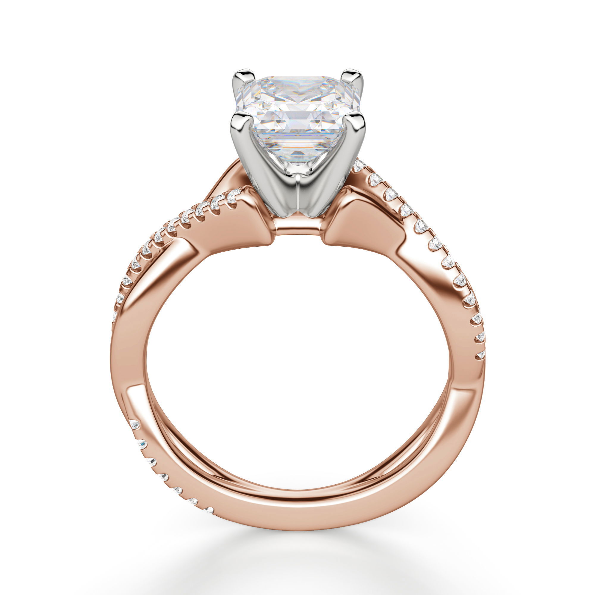 Twisted Accented Asscher Cut Engagement Ring