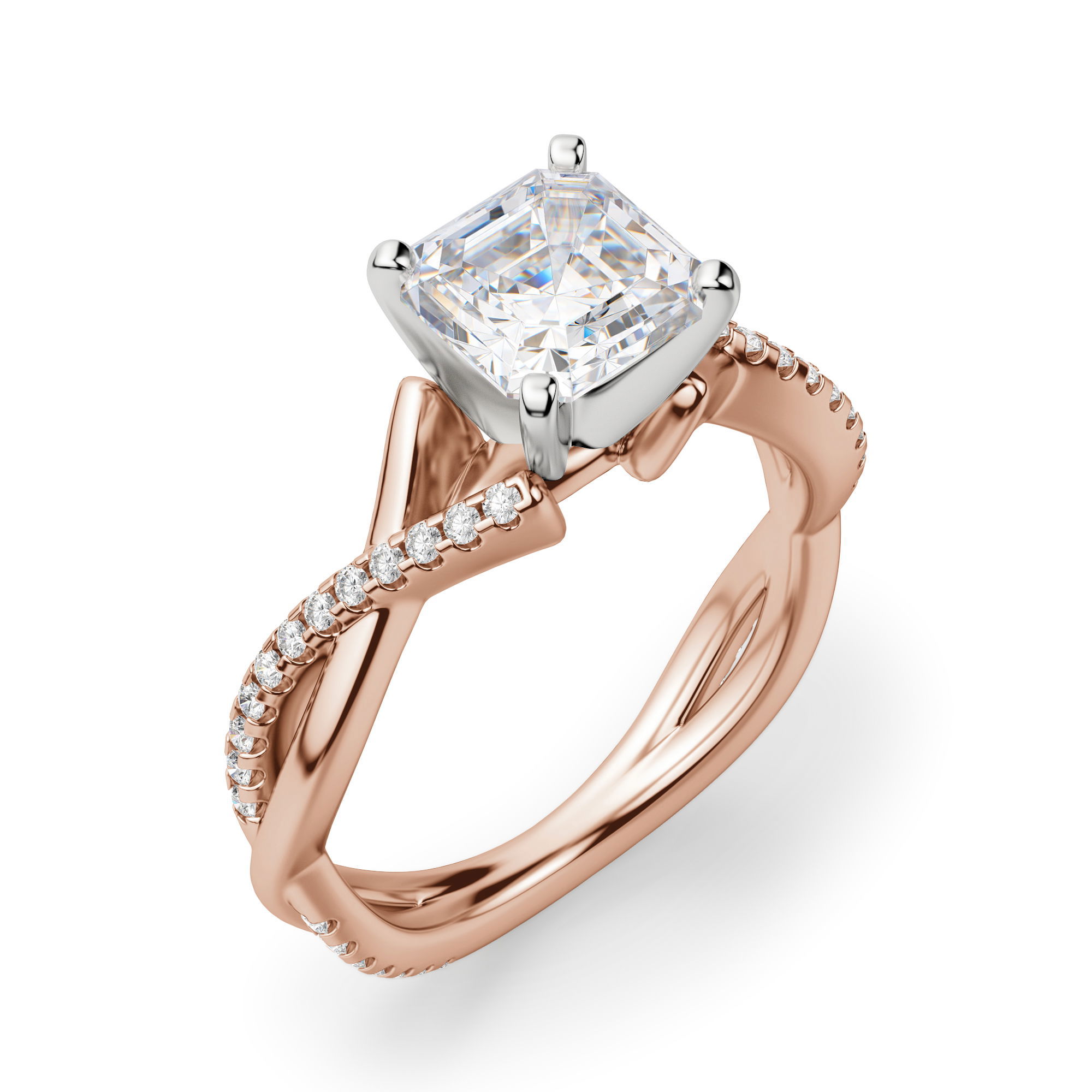 Twisted Accented Asscher Cut Engagement Ring