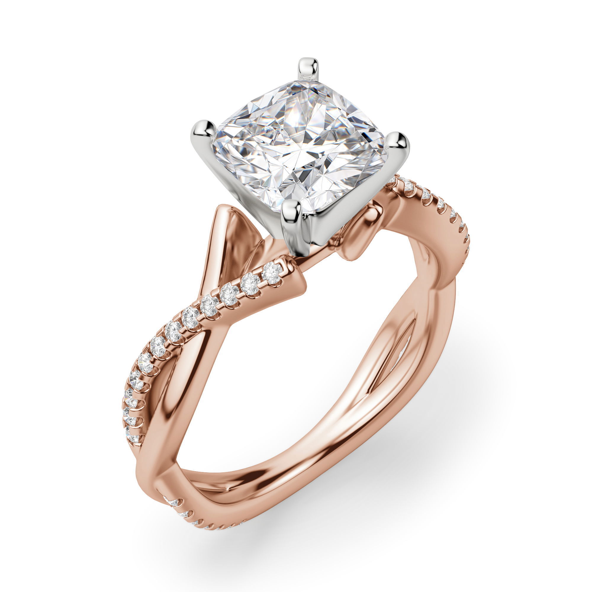 Twisted Accented Cushion Cut Engagement Ring