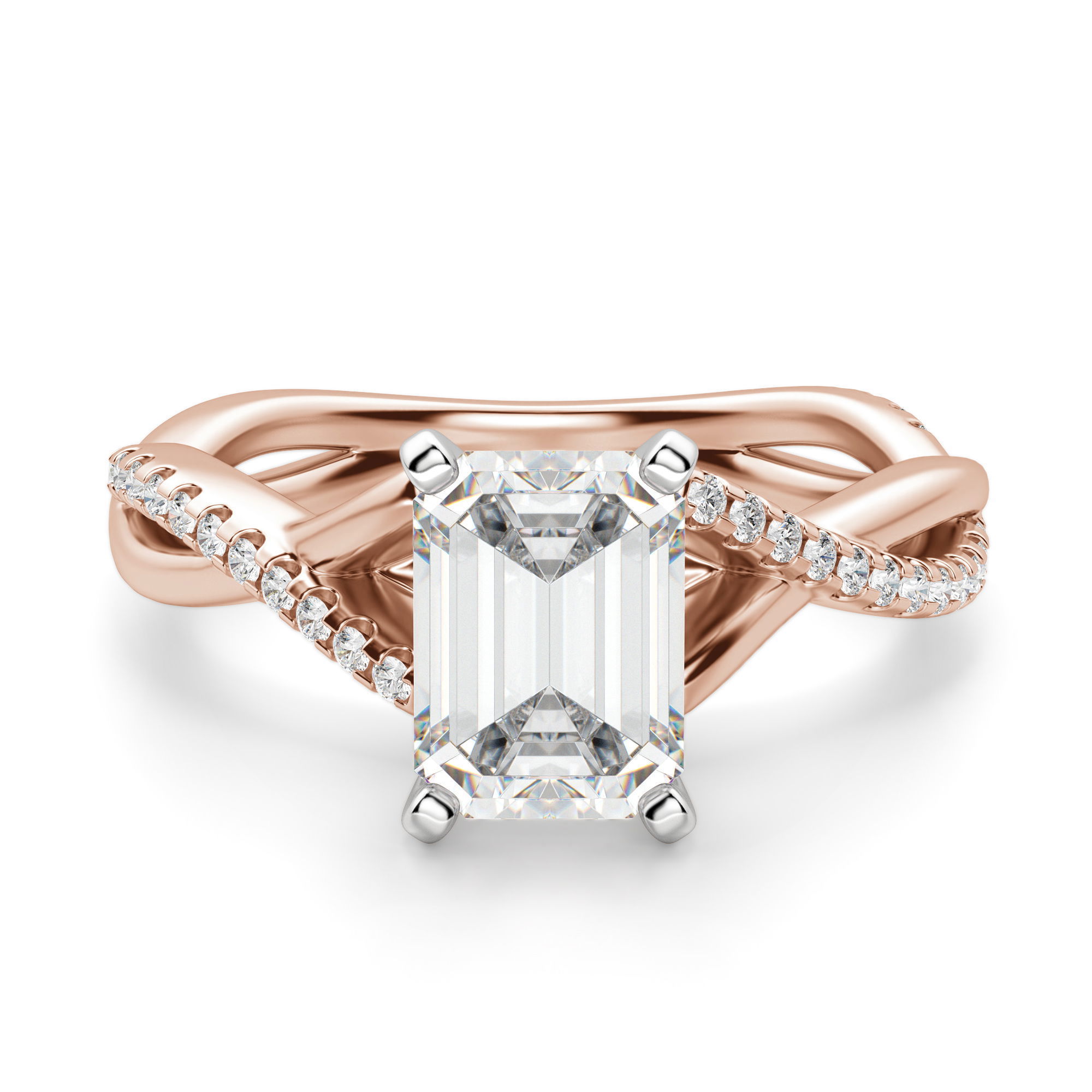 Twisted Accented Emerald Cut Engagement Ring