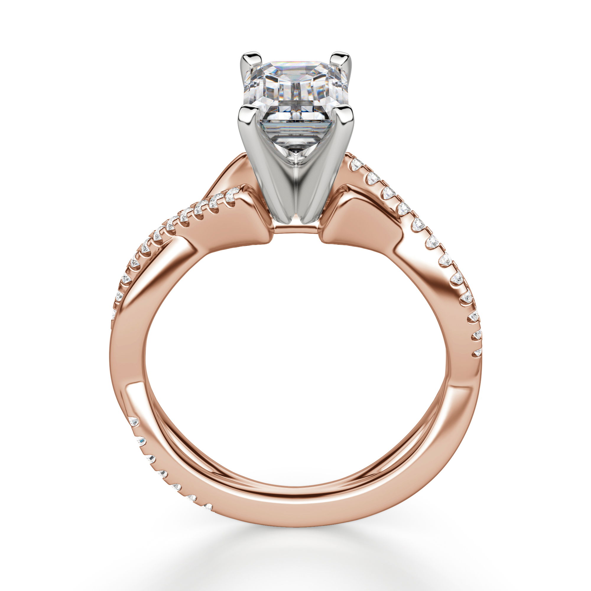 Twisted Accented Emerald Cut Engagement Ring
