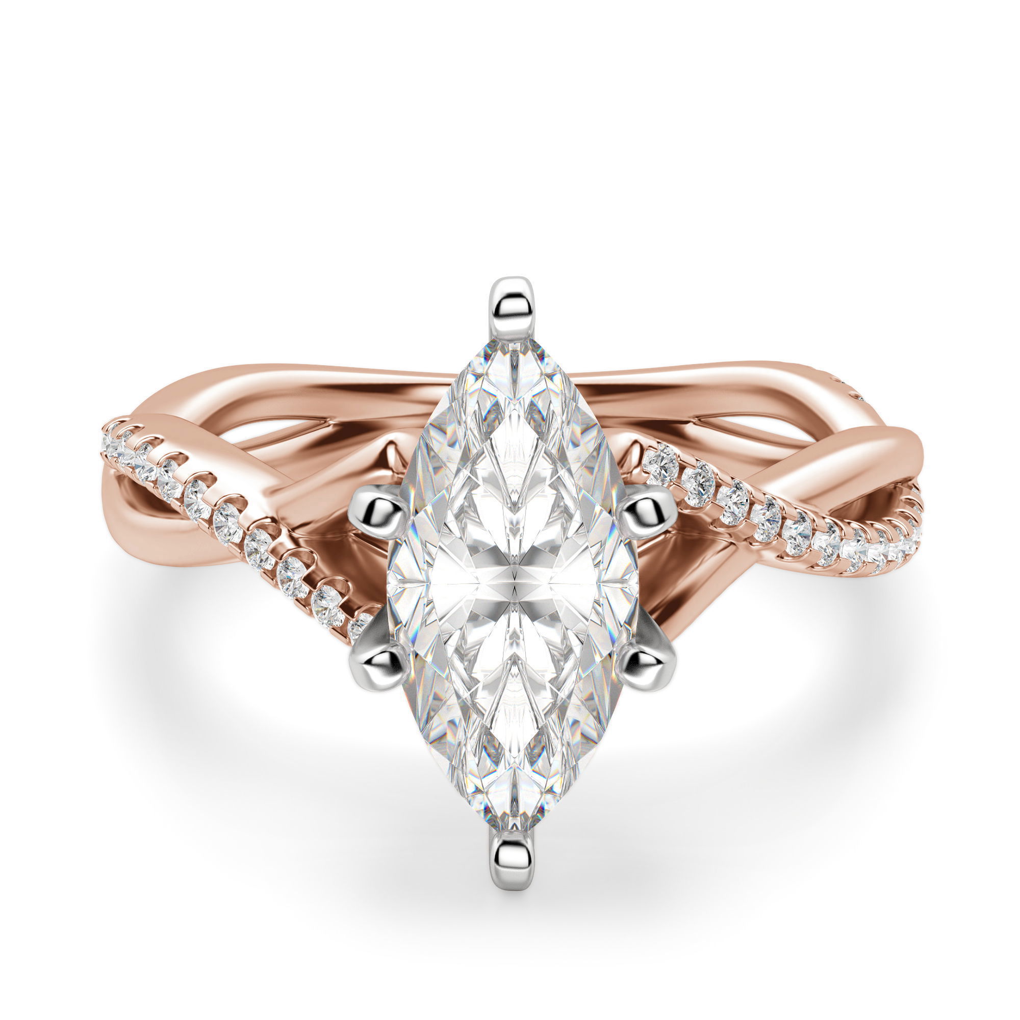 Twisted Accented Marquise Cut Engagement Ring