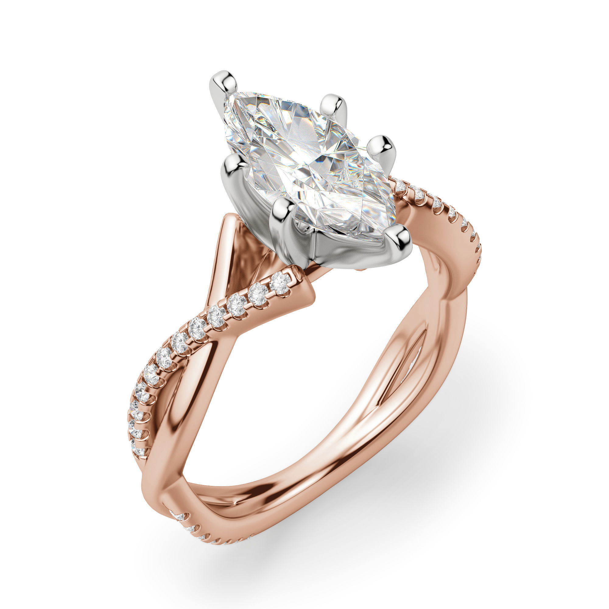 Twisted Accented Marquise Cut Engagement Ring