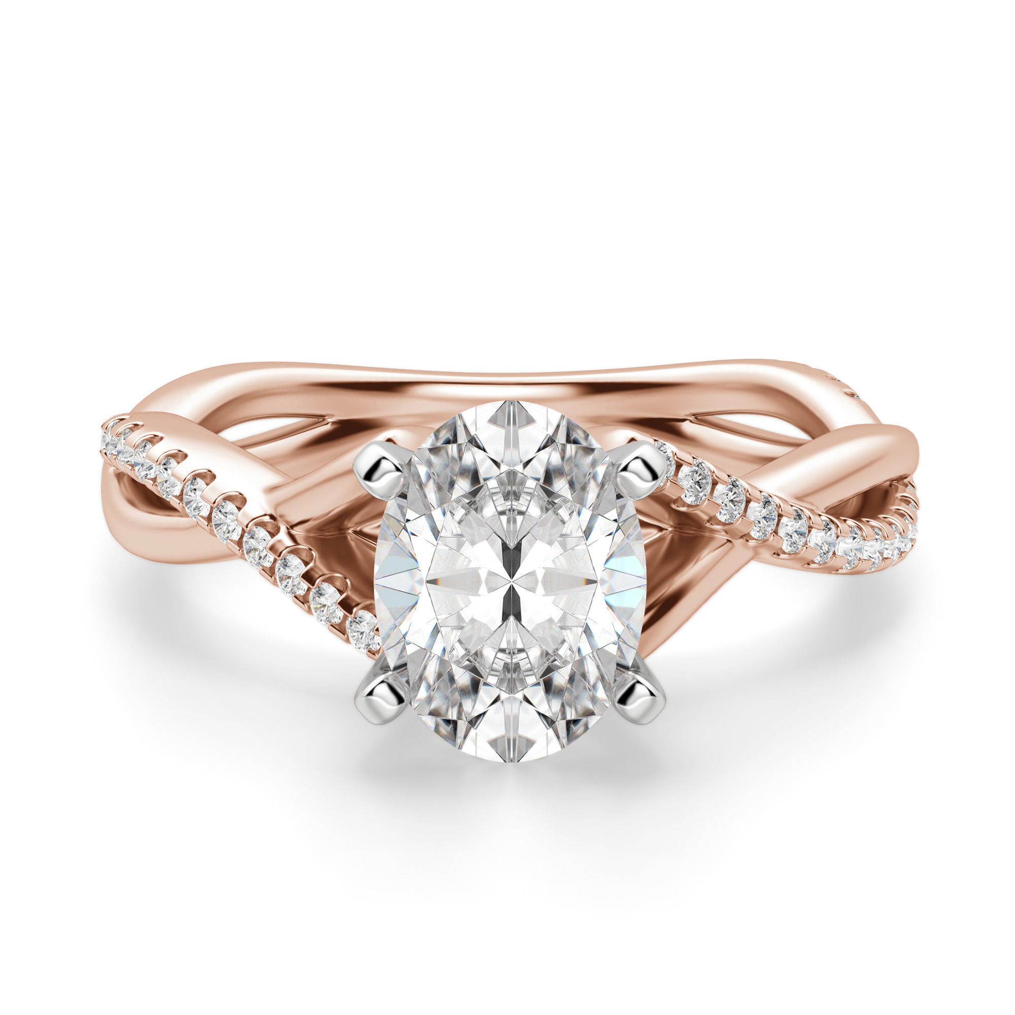 Twisted Accented Oval Cut Engagement Ring