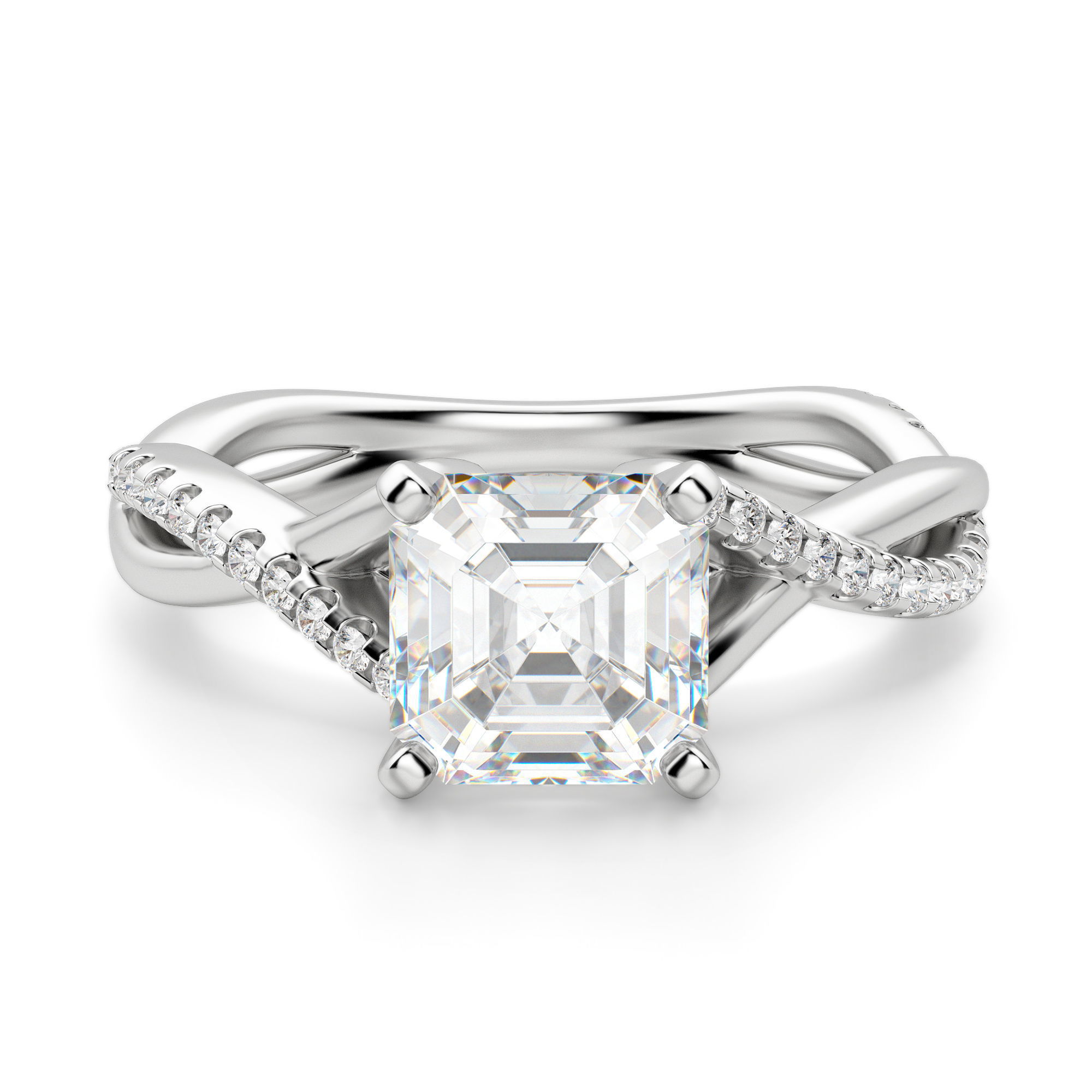Twisted Accented Asscher Cut Engagement Ring
