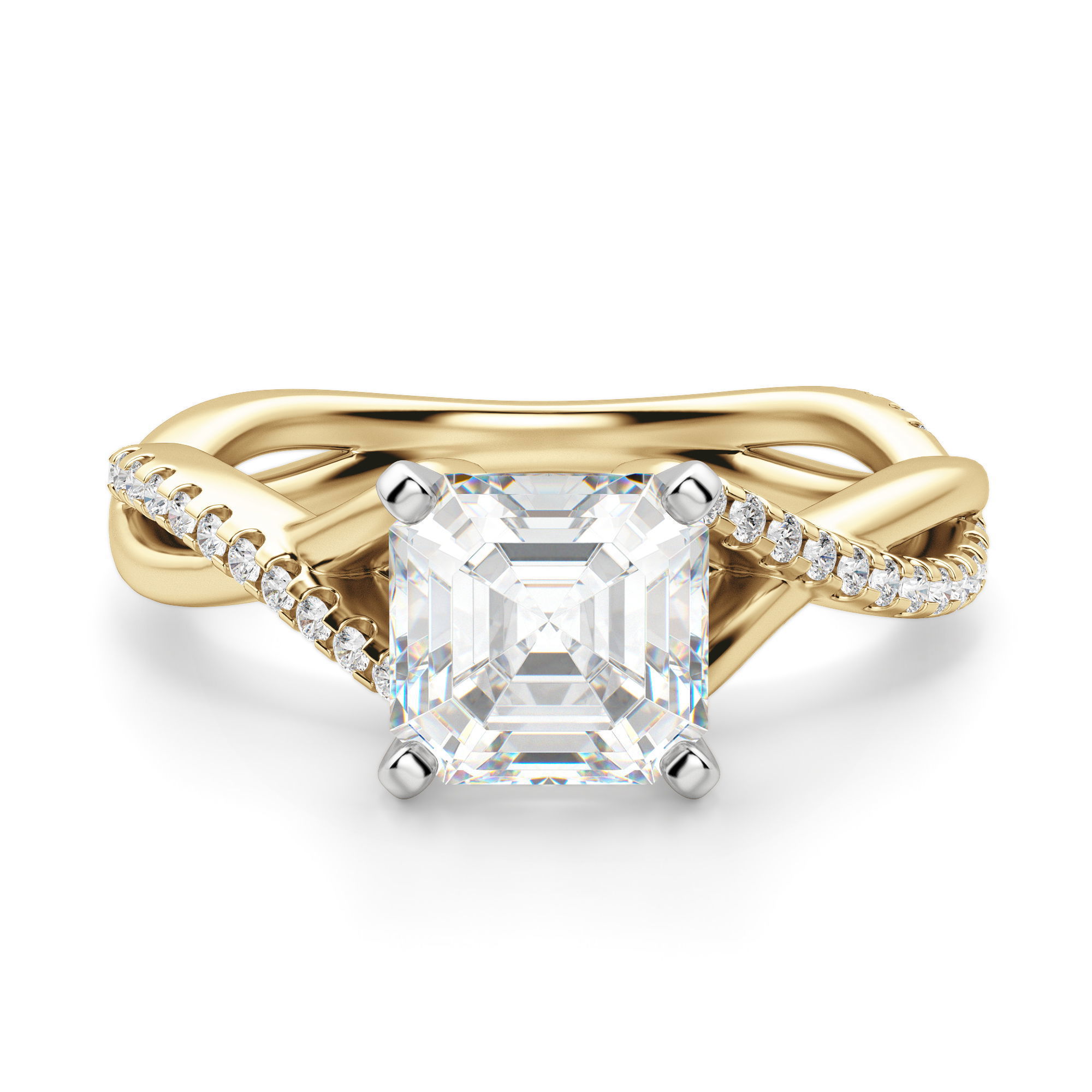 Twisted Accented Asscher Cut Engagement Ring