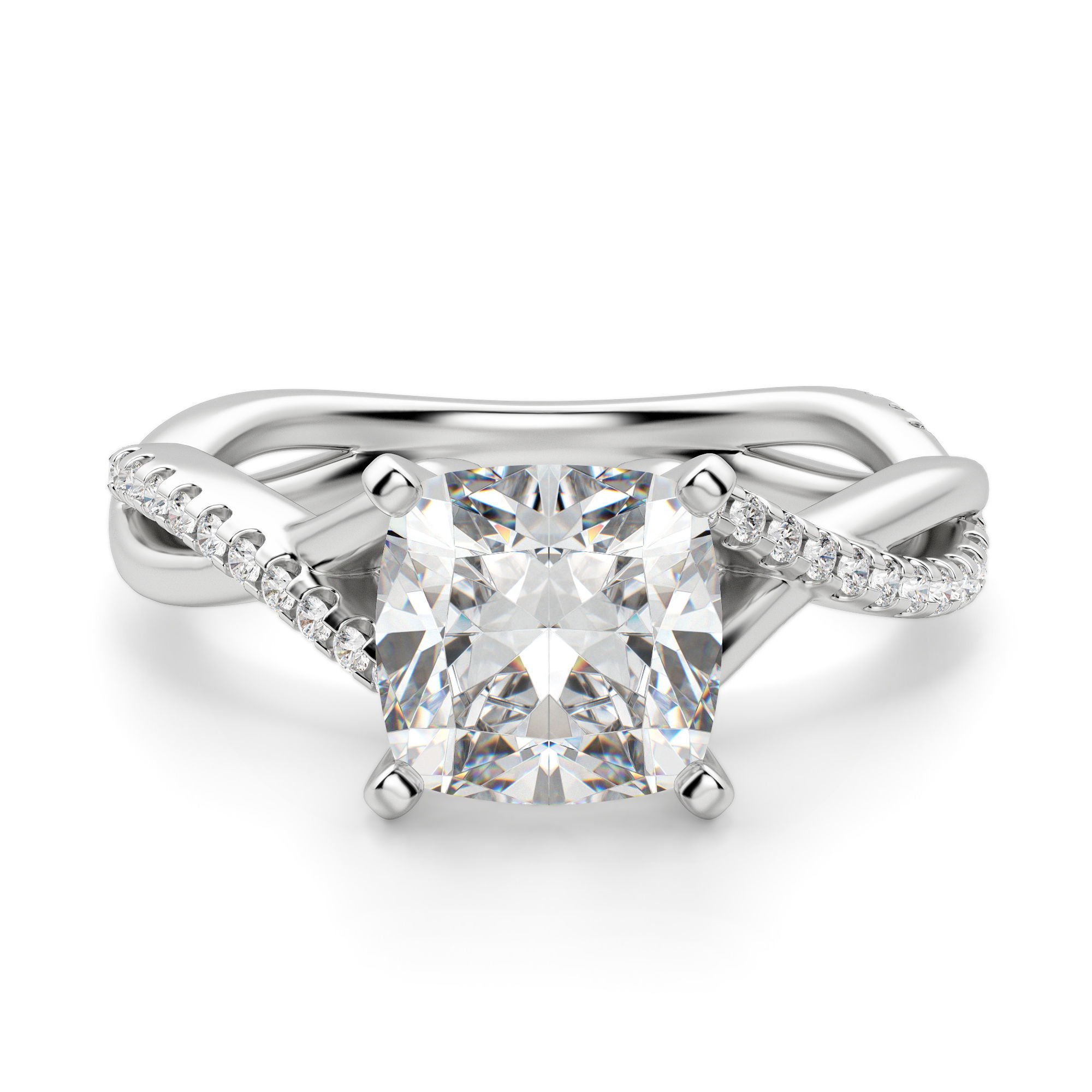 Twisted Accented Cushion Cut Engagement Ring