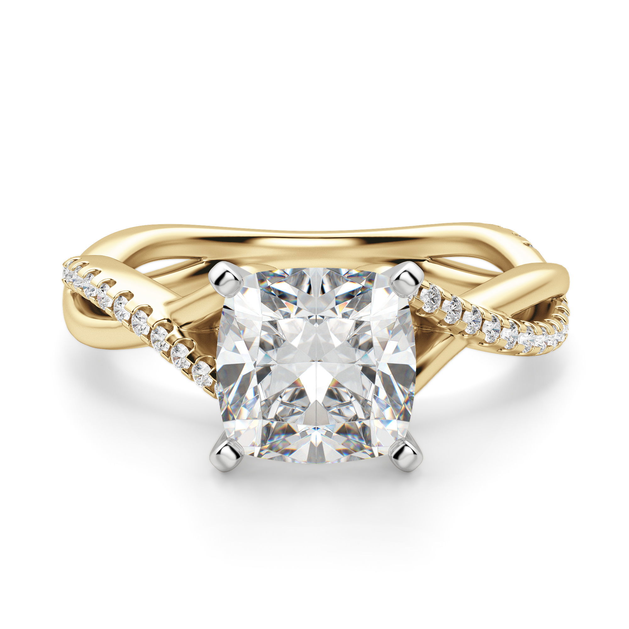 Twisted Accented Cushion Cut Engagement Ring