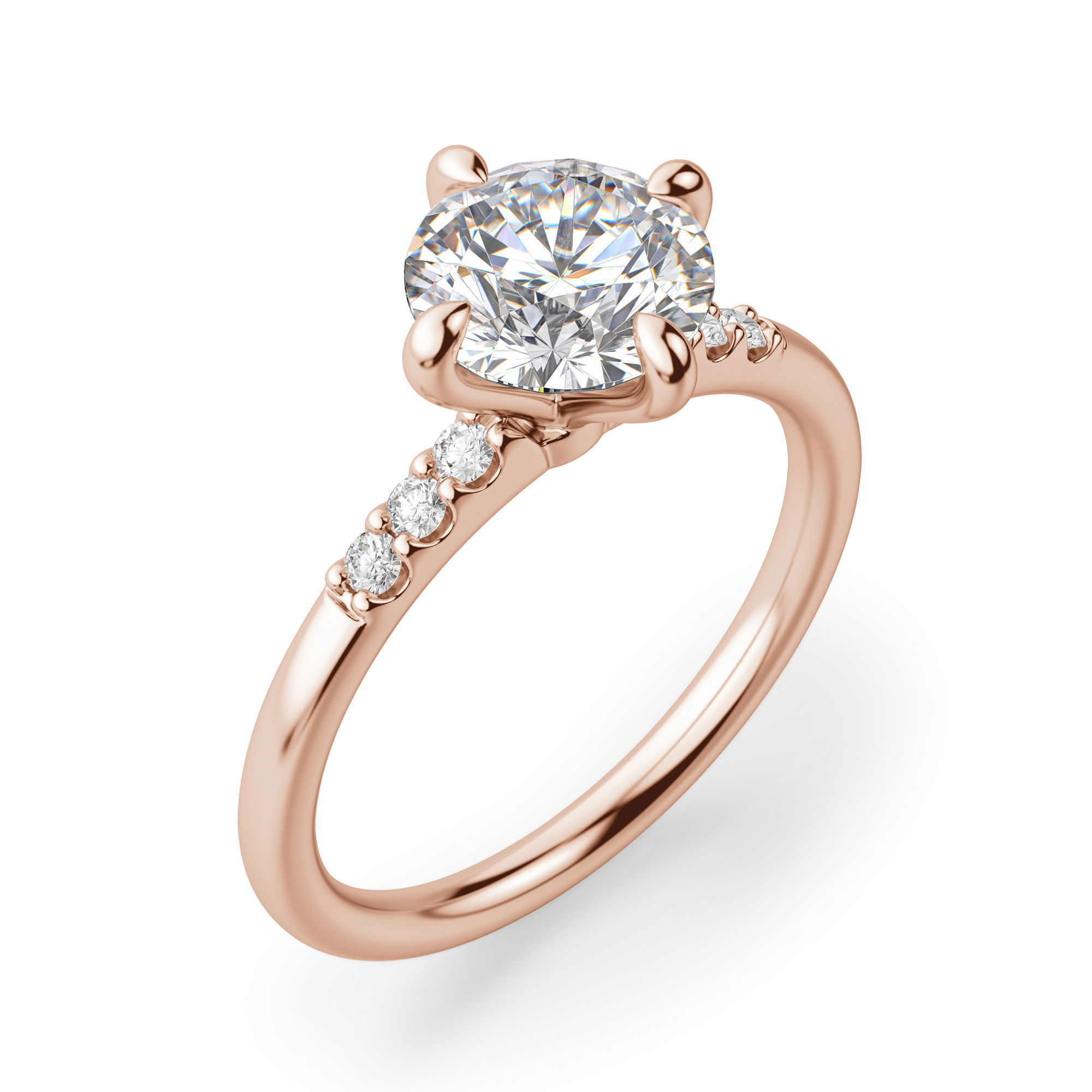 Kite Set Accented Round Cut Engagement Ring