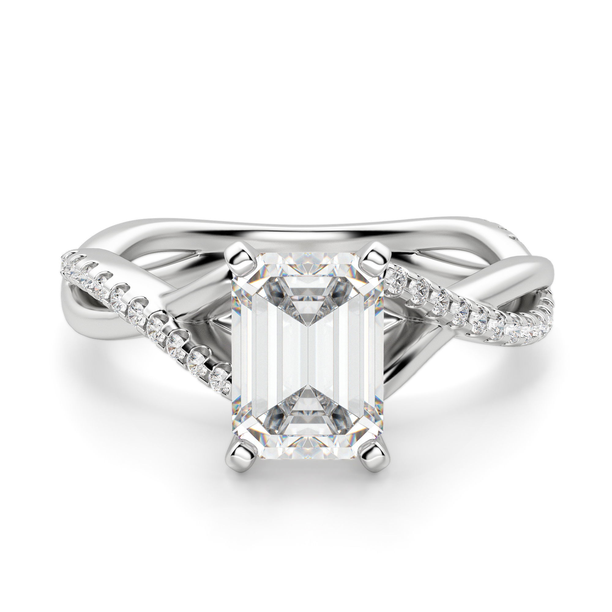 Twisted Accented Emerald Cut Engagement Ring