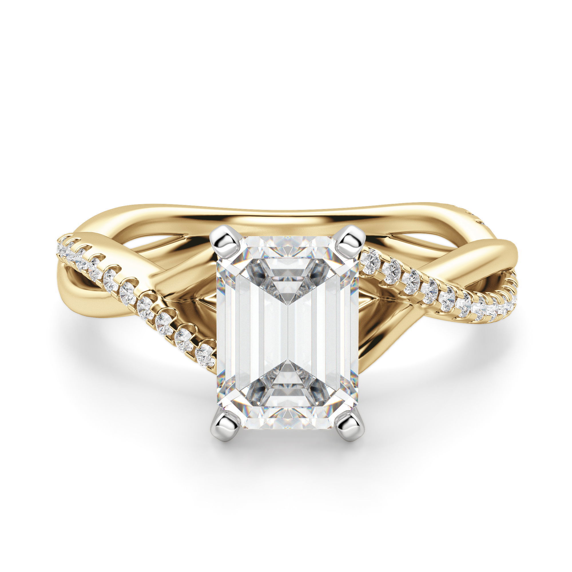 Twisted Accented Emerald Cut Engagement Ring