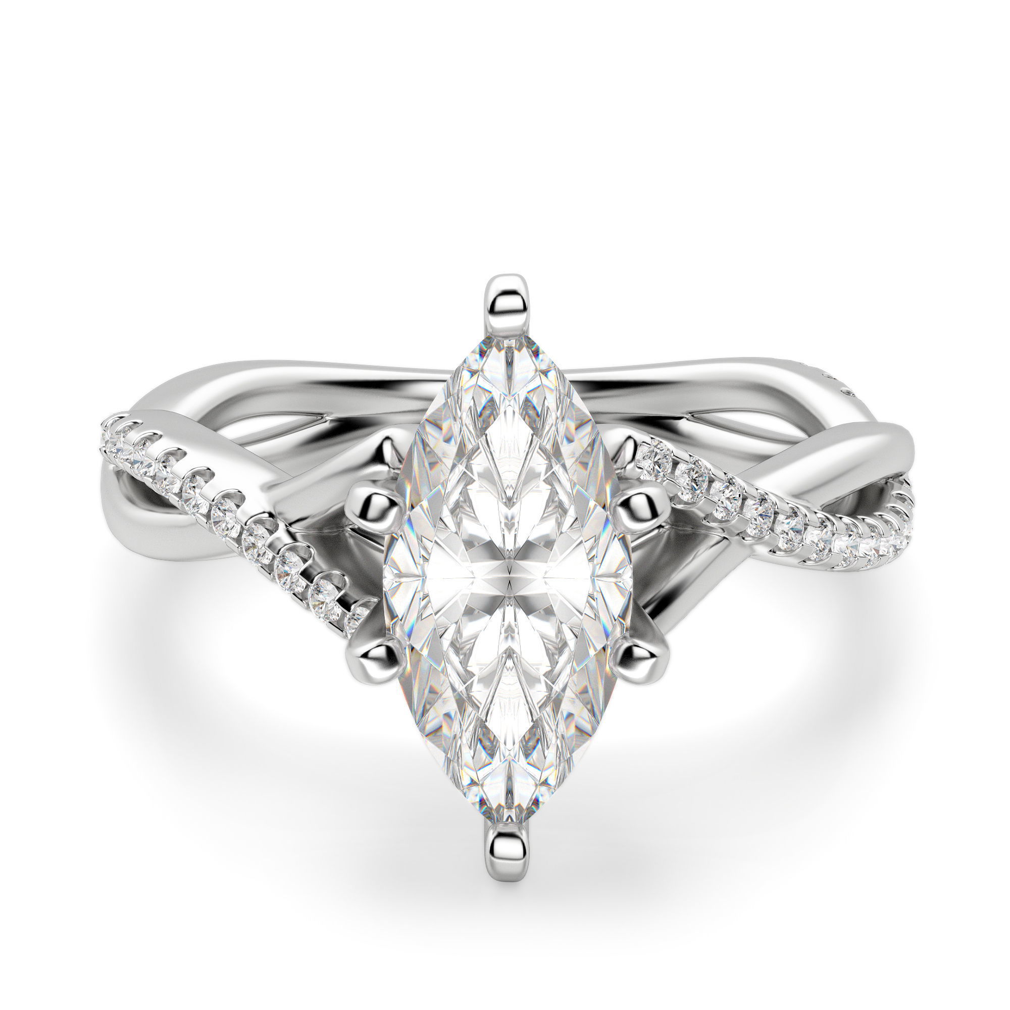Twisted Accented Marquise Cut Engagement Ring