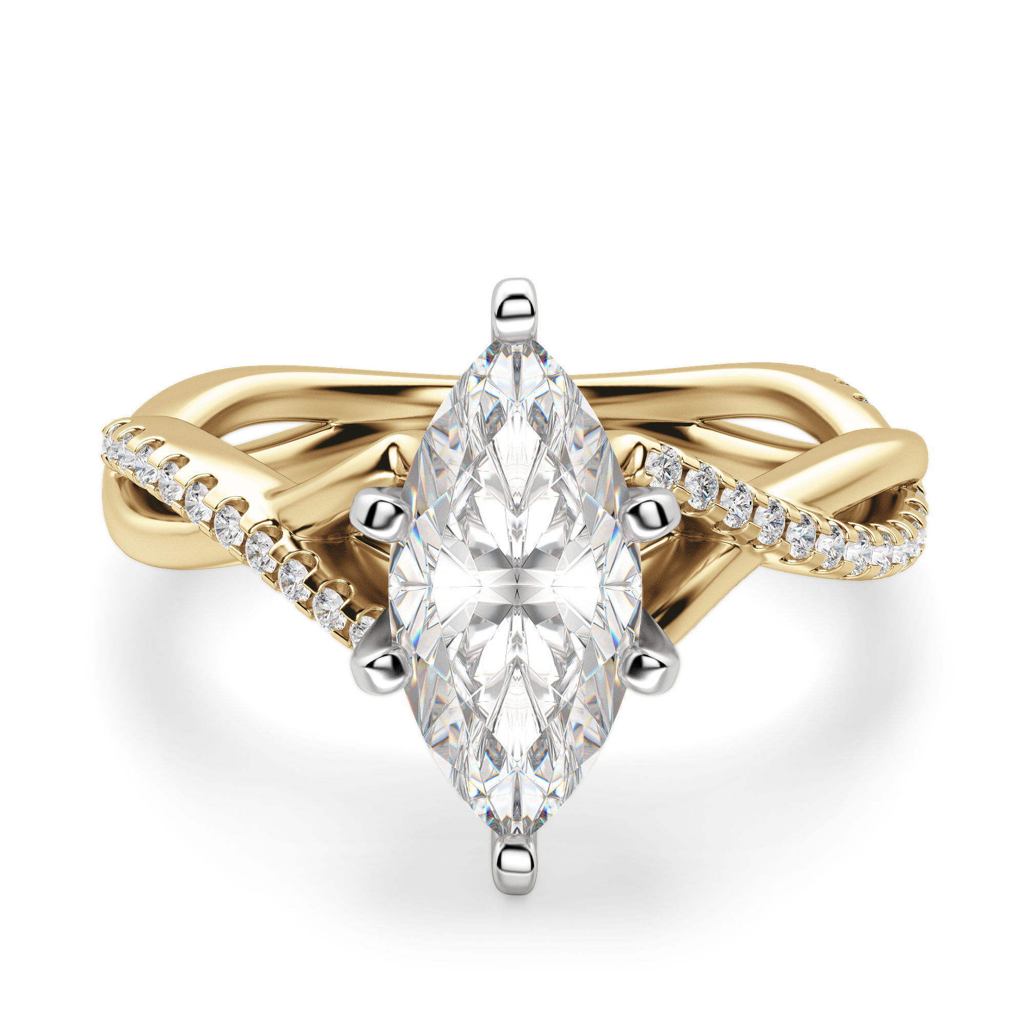 Twisted Accented Marquise Cut Engagement Ring