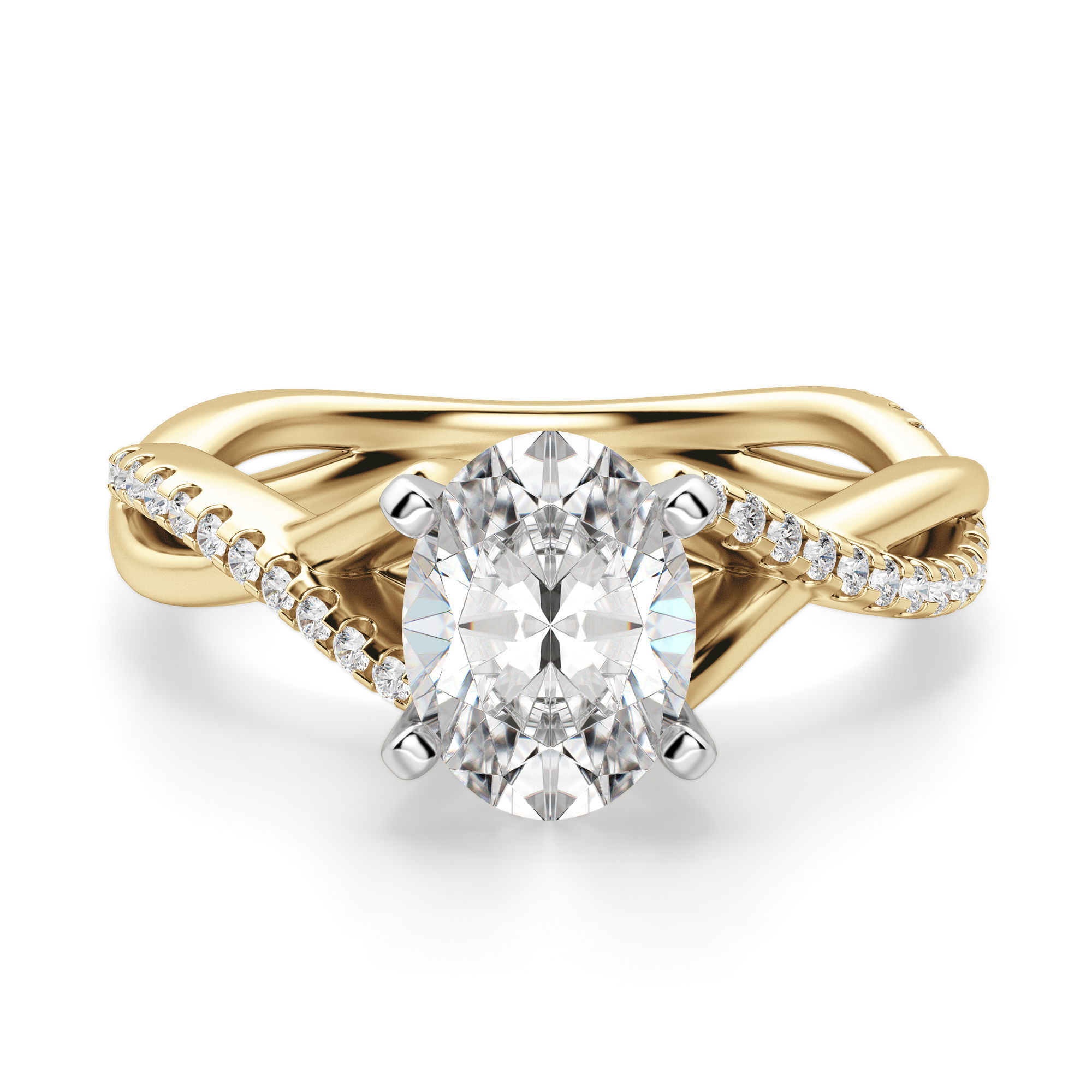 Twisted Accented Oval Cut Engagement Ring | Diamond Nexus