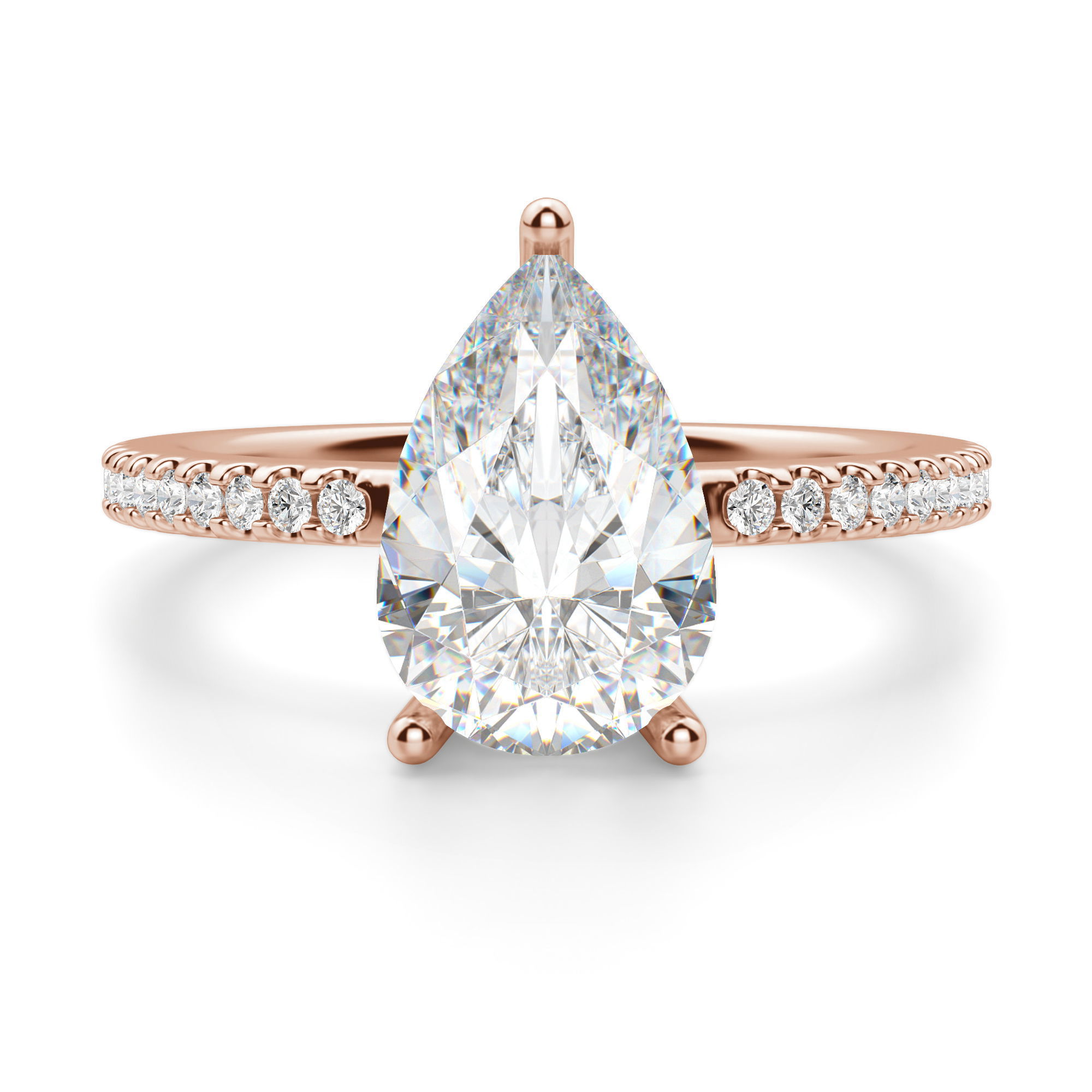 Basket Set Accented Pear Cut Engagement Ring