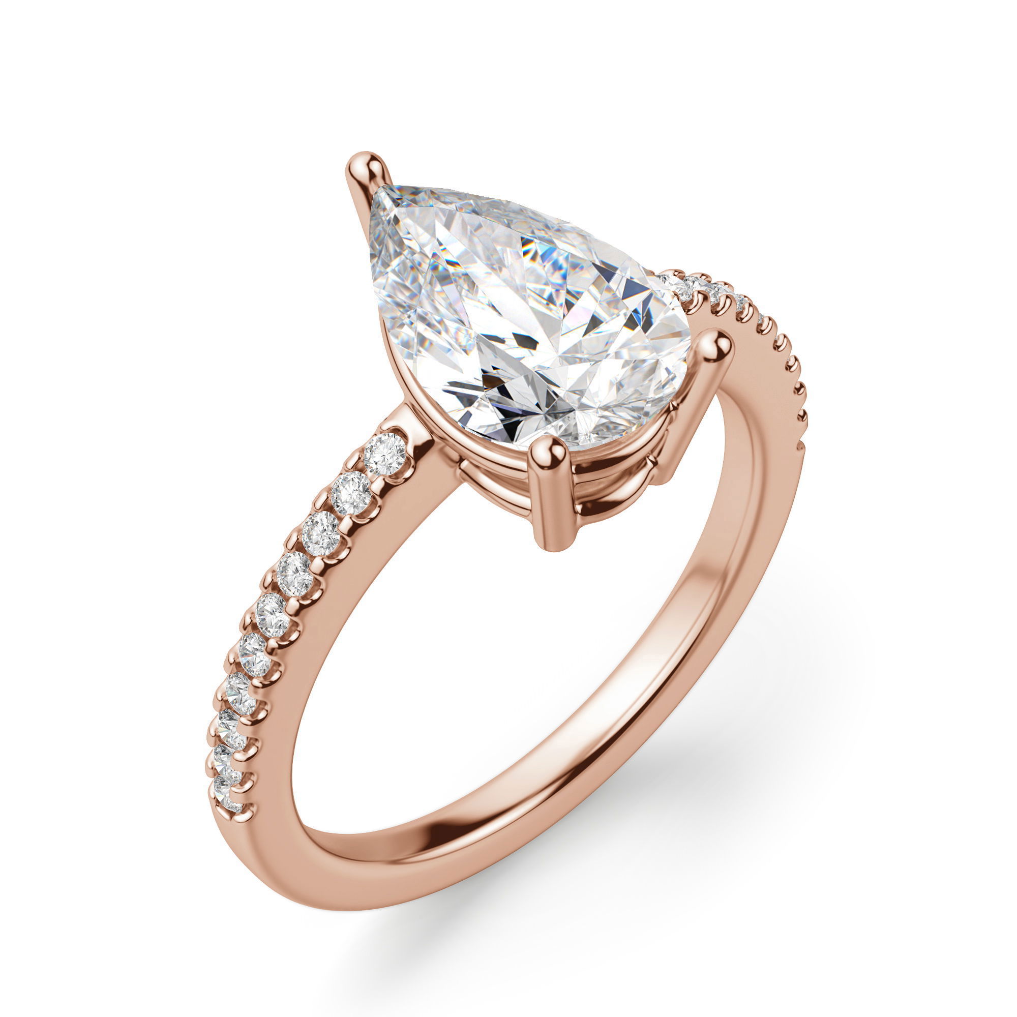 Basket Set Accented Pear Cut Engagement Ring
