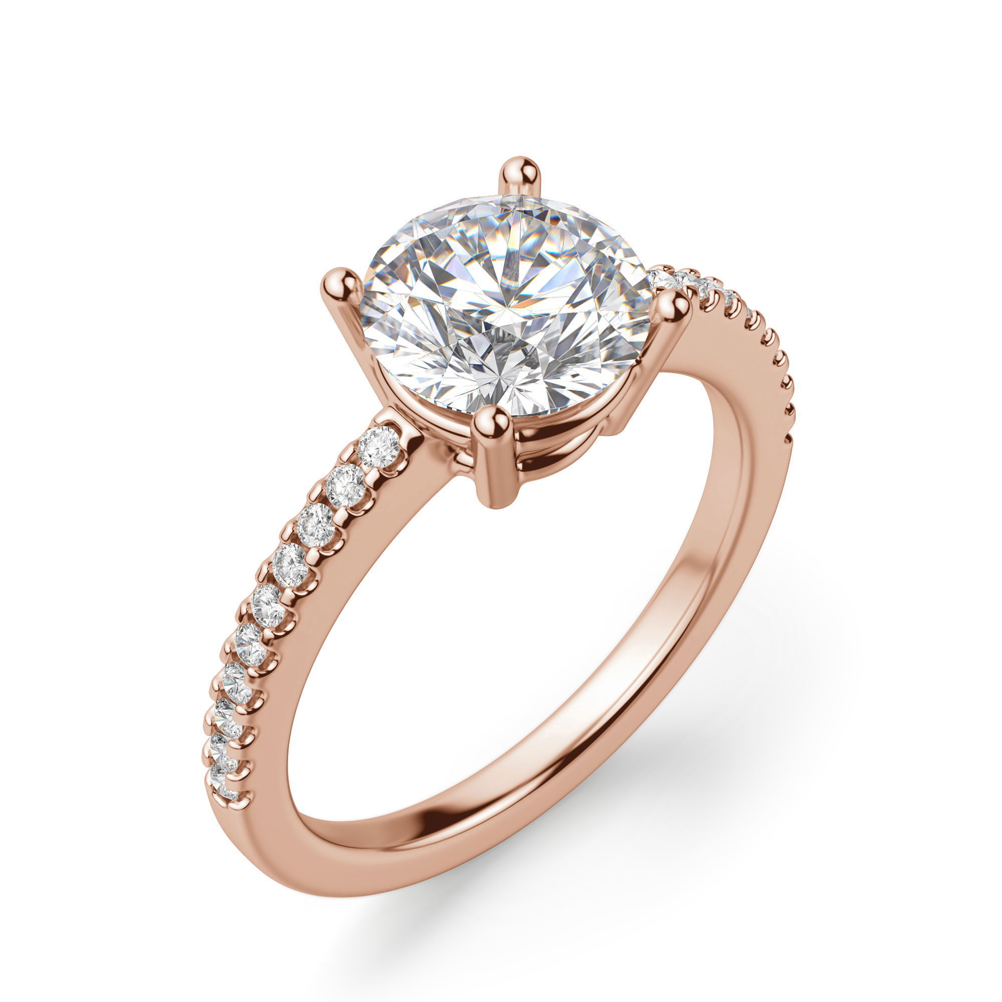 Basket Set Accented Round Cut Engagement Ring