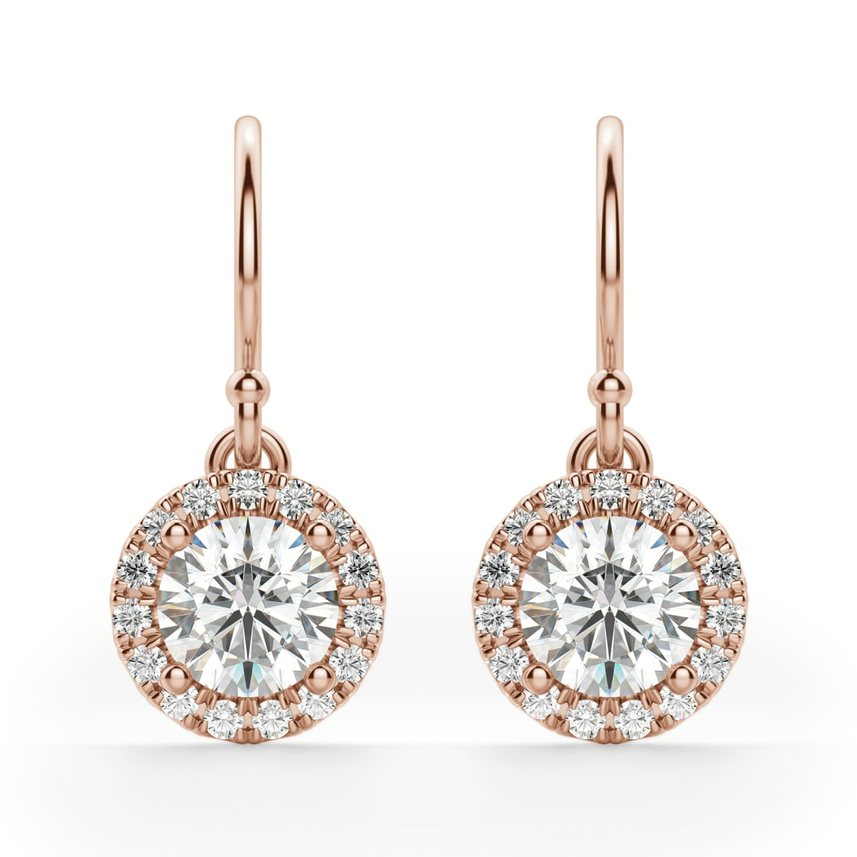 Round Cut Halo Drop Earrings