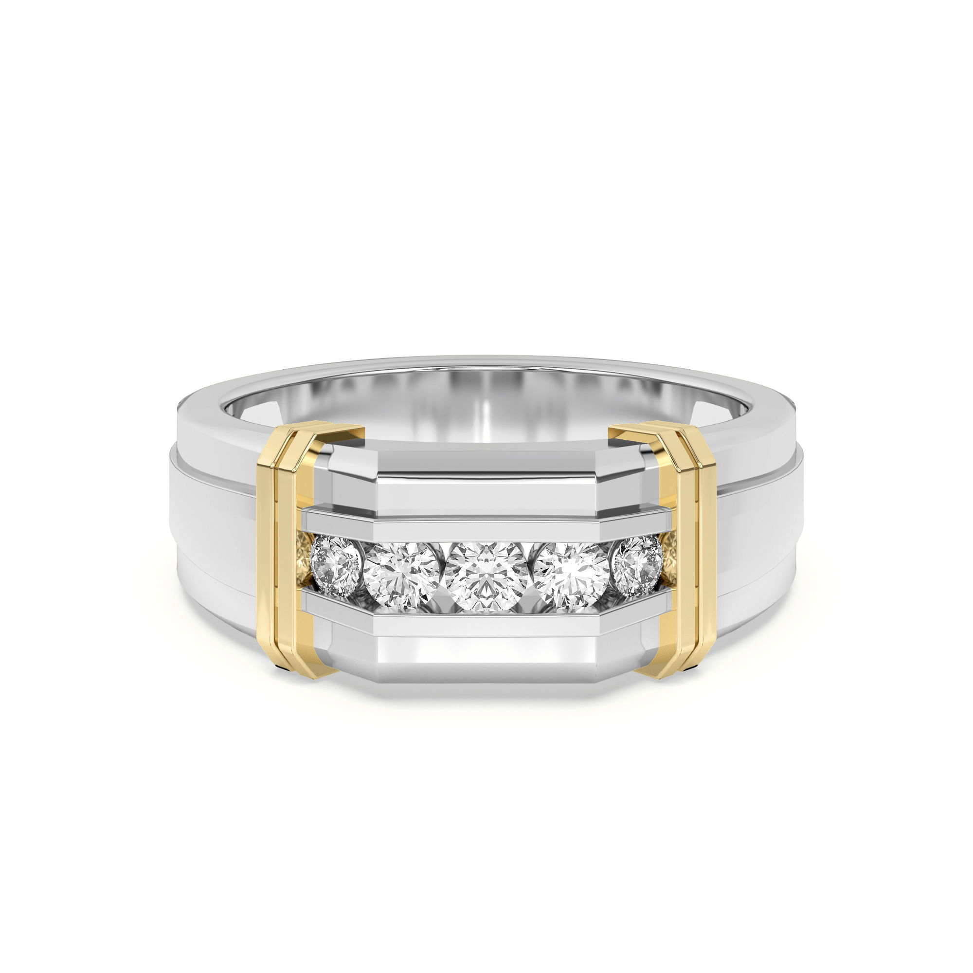 Men's Channel Set Five Stone Two Tone Band Ring Diamond Nexus Alternative